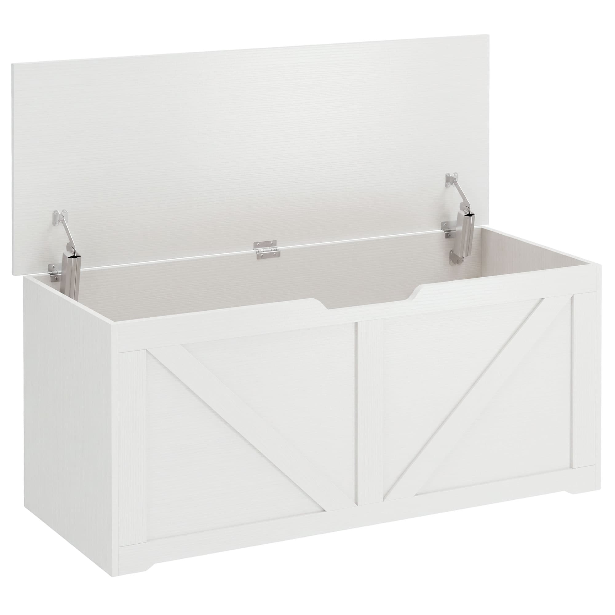 HOMCOM Coffre de rangement 100 cm avec 2 charnières de sécurité, Blanc effet bois