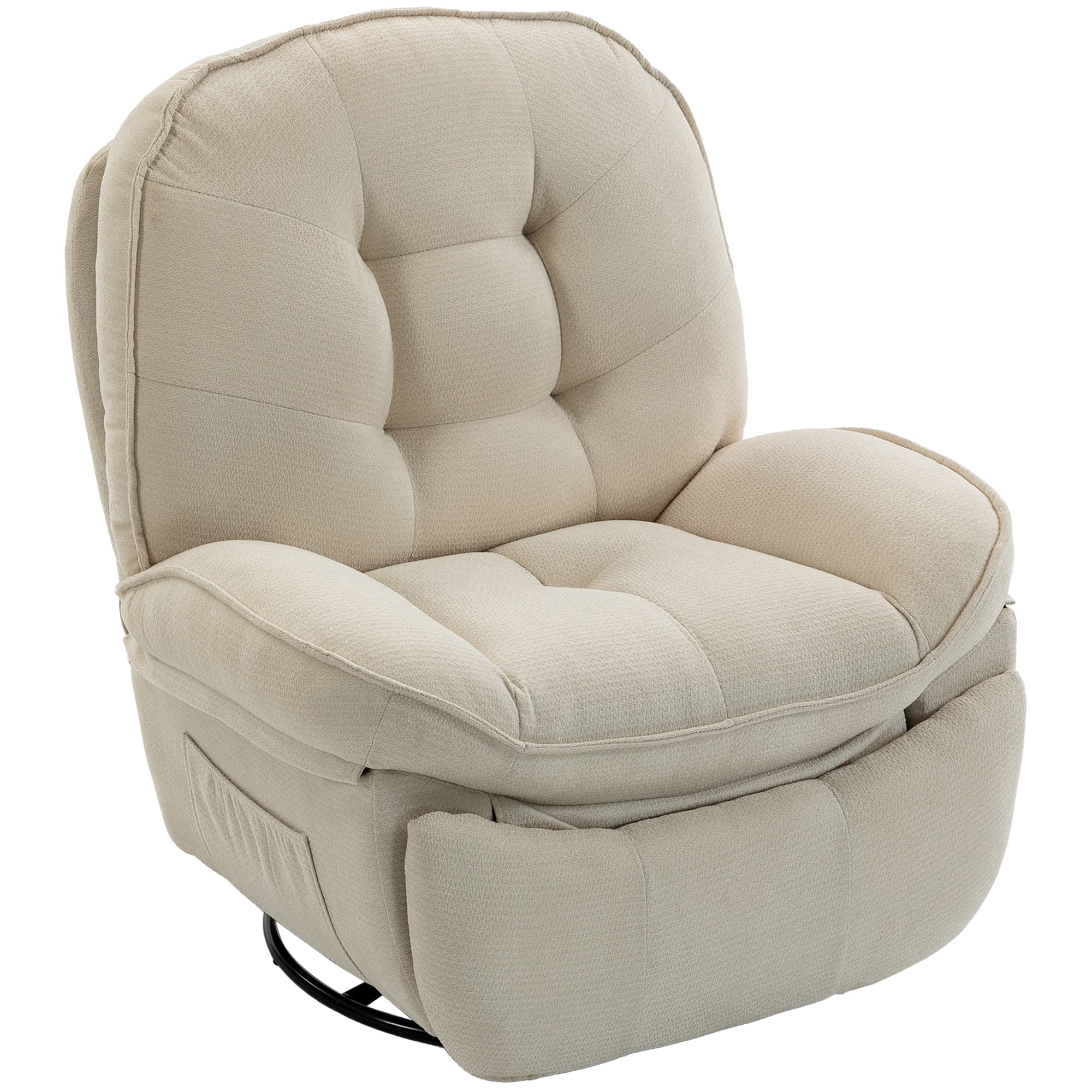 HOMCOM Fauteuil relax en chenille, réglable manuellement, fauteuil pivotant 360° et à bascule avec assise large, dossier haut, Blanc crème
