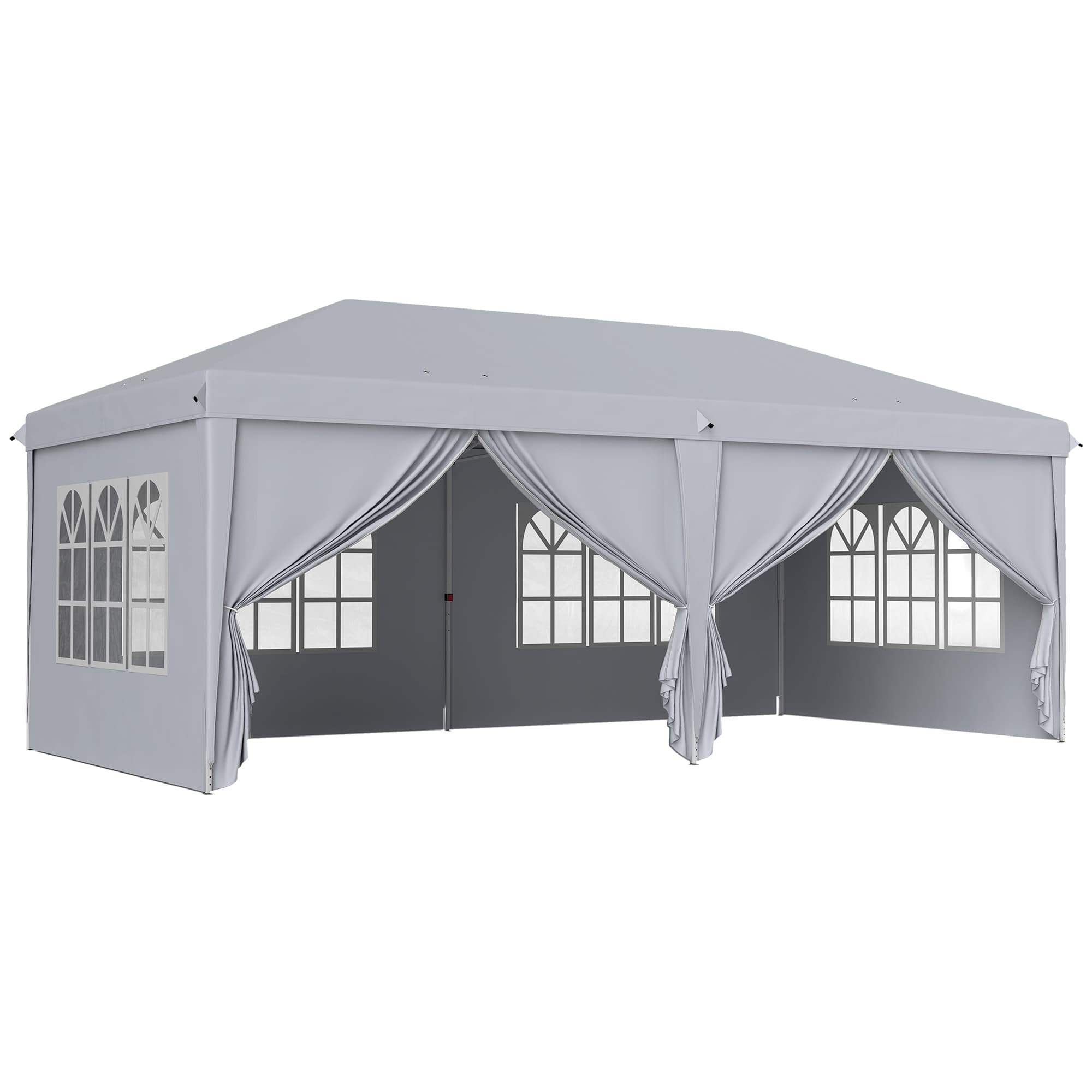 Outsunny Tonnelle barnum pliant pop-up 6 x 3 x 2,7 m 4 parois latérales amovibles 4 fenêtres sac de transport gris clair