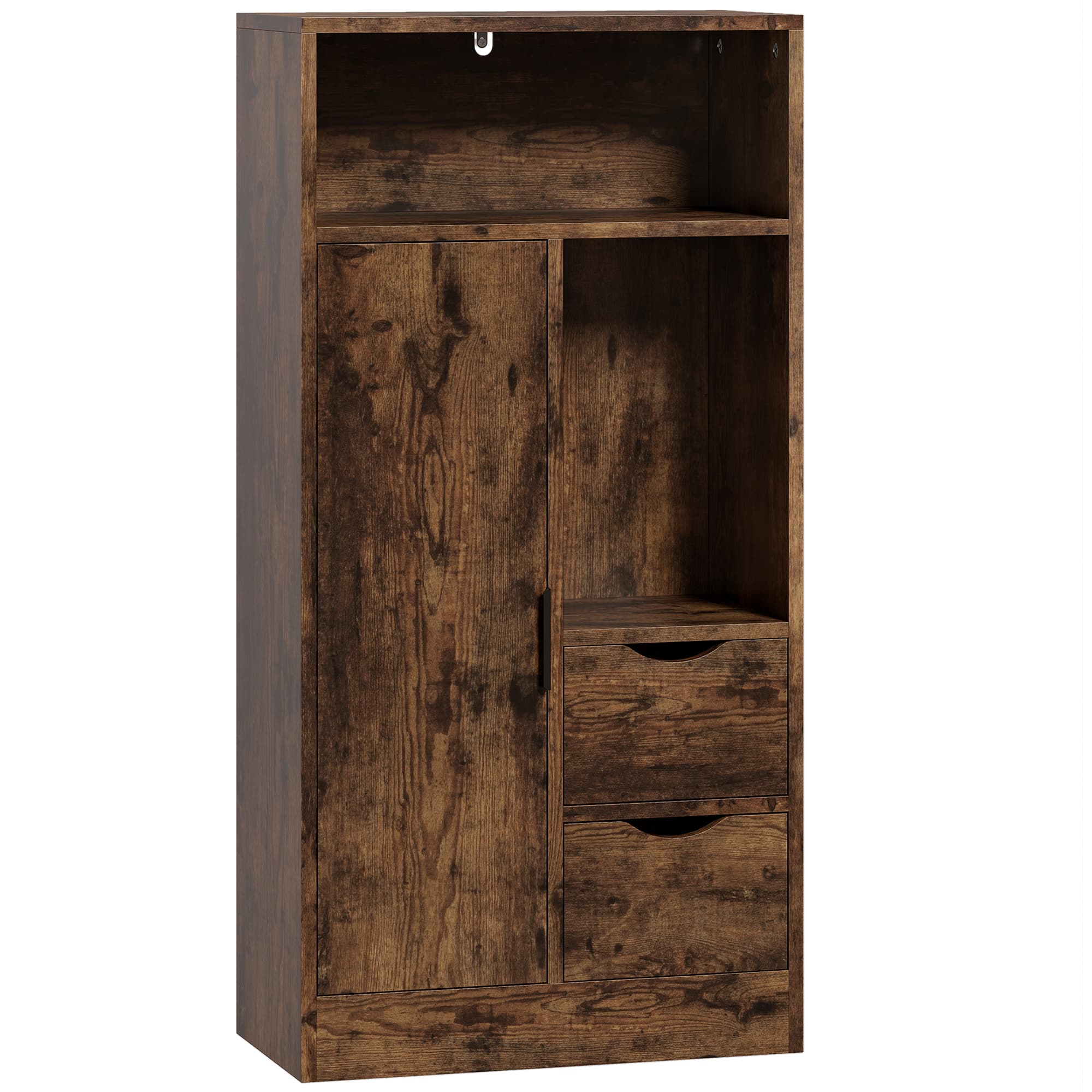 HOMCOM Meuble de Salle de Bain Slim avec Tiroirs, Compartiments Ouverts, Marron Rustique