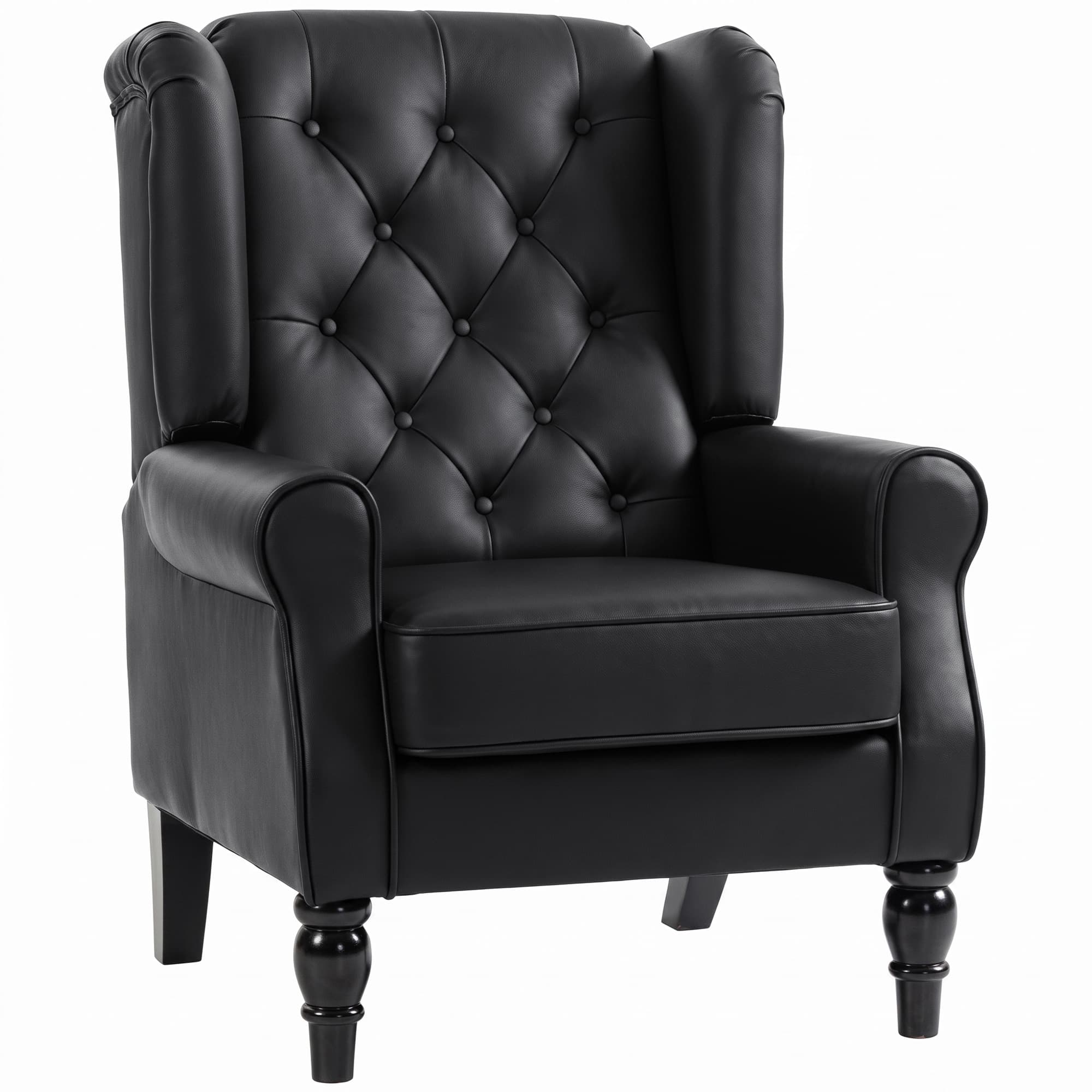 HOMCOM Fauteuil de chambre en cuir PU avec assise large, accoudoirs et pieds en bois d'eucalyptus, Noir