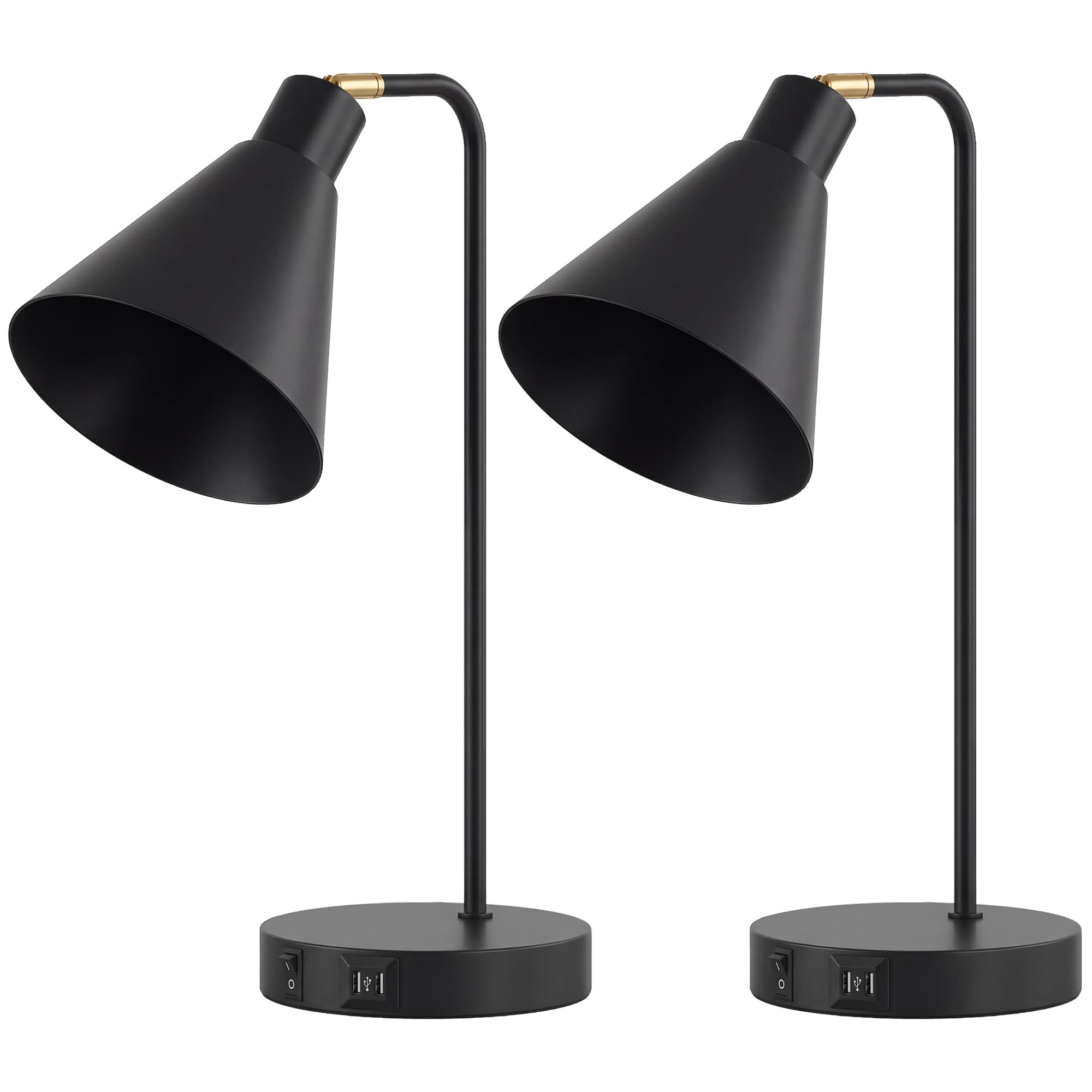 HOMCOM Lot de 2 lampes de table modernes en acier avec ports USB, douille E27, ampoule non incluse, Noir