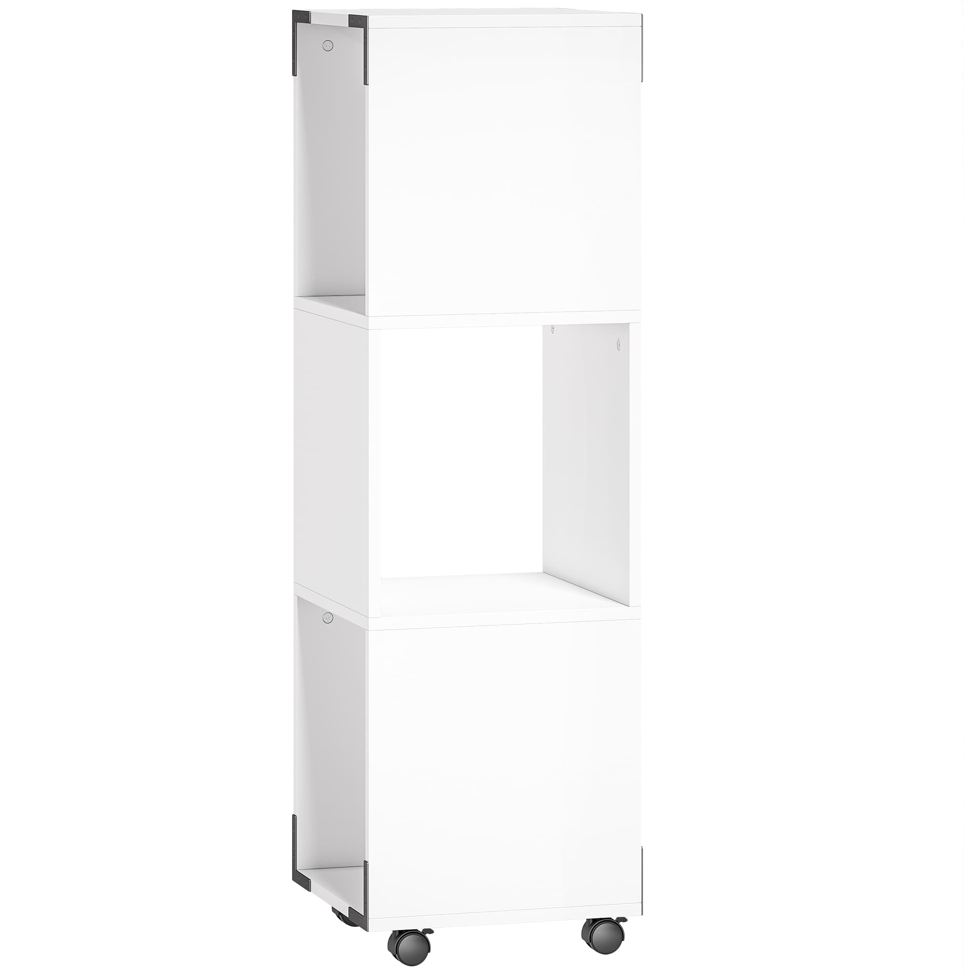 HOMCOM Meuble-classeur mobile avec 3 compartiments ouverts, plateau pour imprimante sur roulettes avec 2 freins, Blanc