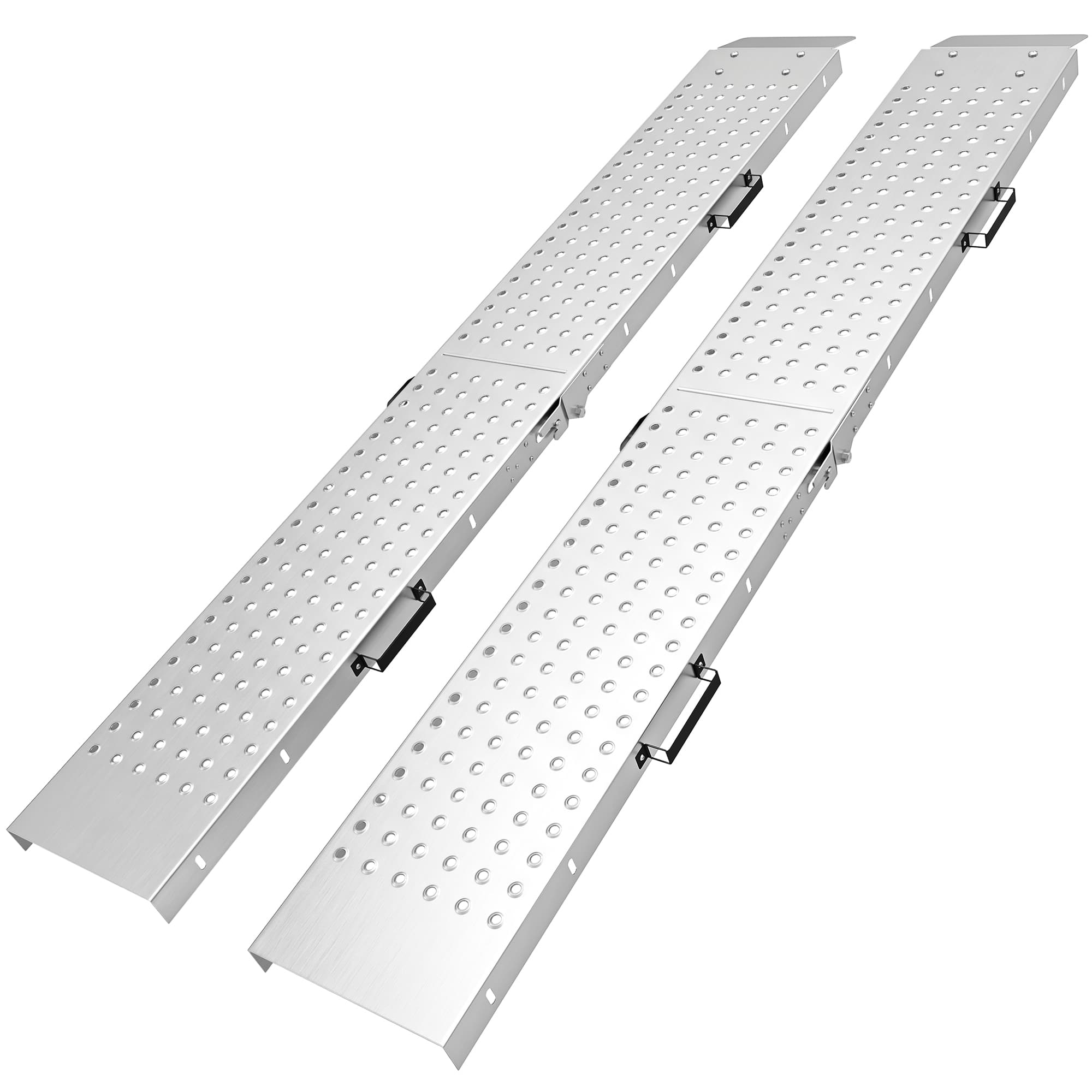 HOMCOM Lot de 2 Rampes de Chargement Pliantes avec Poignées et Surface Antidérapante, Charge Max. 400 kg, 180 x 25,5 cm, Argent