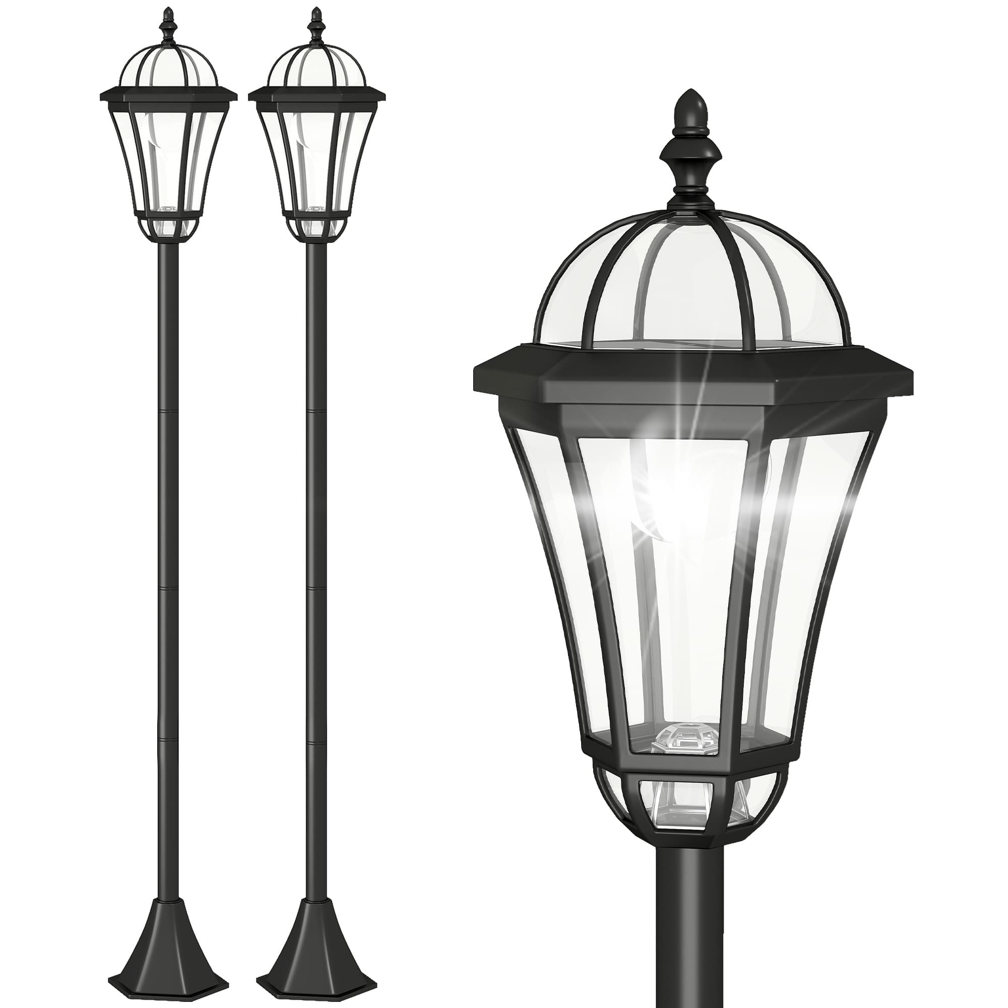 Outsunny 2 lampadaires sur pied solaires d'extérieur jardin avec 2 lampes LED blanc 3500K IP44 Ø18,5 x 129H cm noir Aosom France