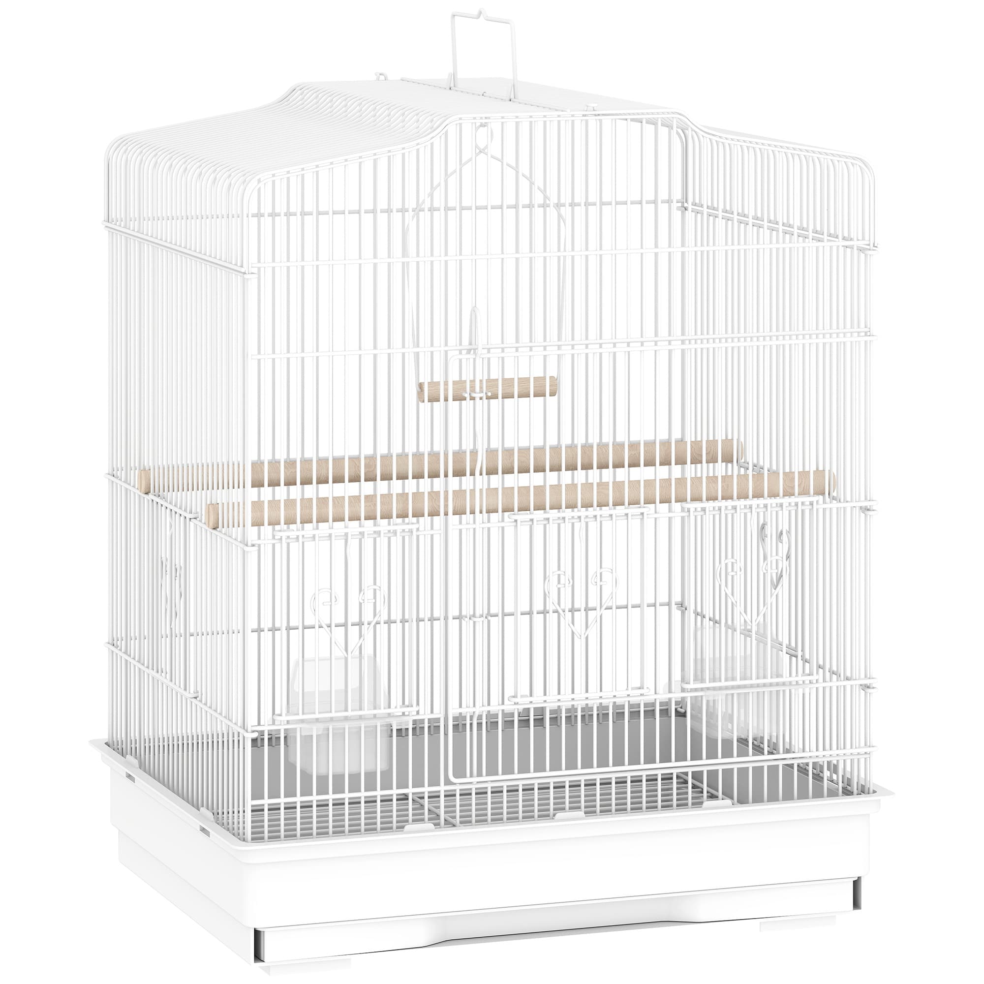 PawHut Cage à Oiseaux Volière avec Mangeoires, Perchoirs, Plateau Excrément Amovible, 46,5 x 36 x 59 cm, Blanc
