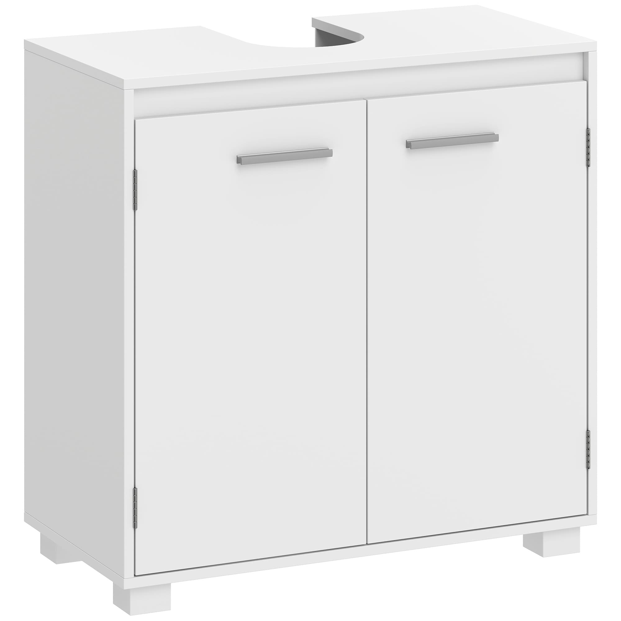 HOMCOM Meuble sous-vasque, meuble de salle de bain moderne autoportant avec découpe en U, étagère réglable, Blanc