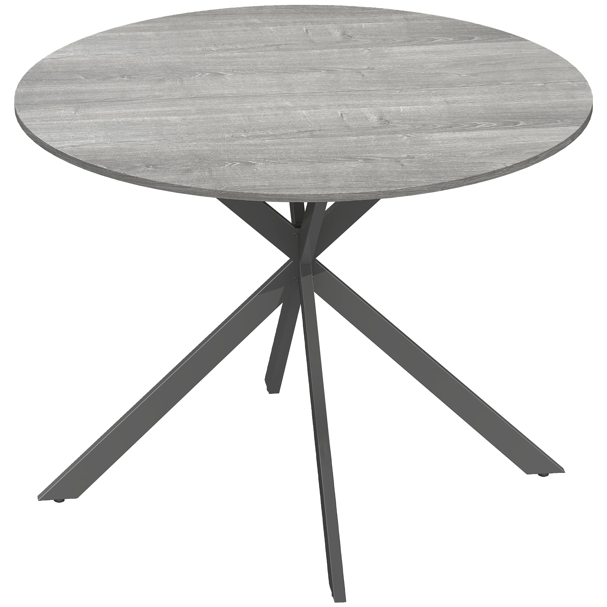 HOMCOM Table à Manger Ronde pour 4 Personnes 100 cm, Style Industriel avec Plateau Aspect Bois, Piètement Croisé en Acier, Gris