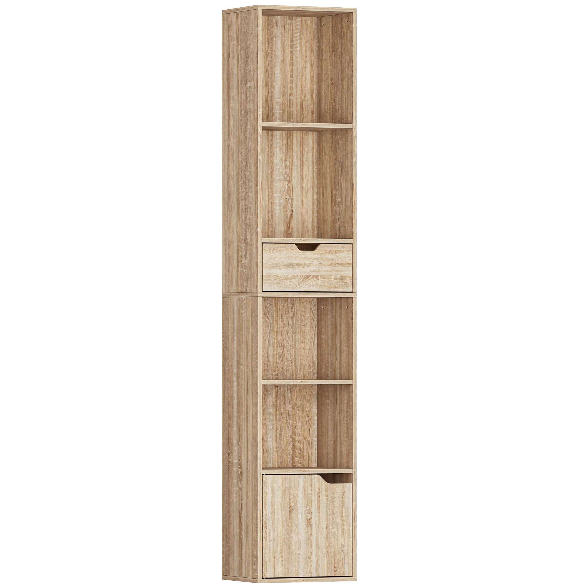 HOMCOM Bibliothèque, étagère à livres, meuble de rangement avec tiroir placard compartiments ouvertes, 30 x 24 x 158 cm naturel