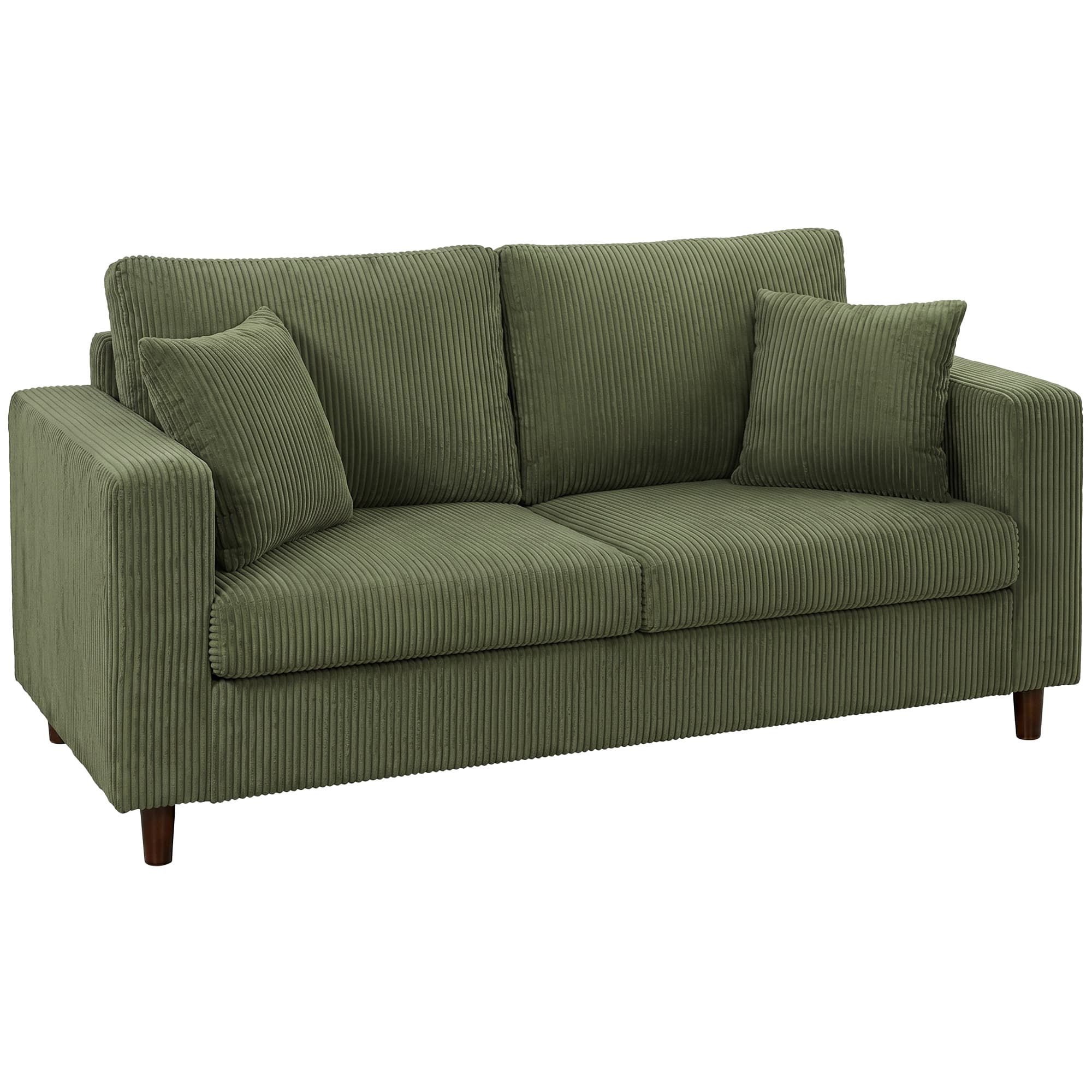HOMCOM Canapé 2 places en velours côtelé avec assise large et profonde et rembourrage à ressorts, vert