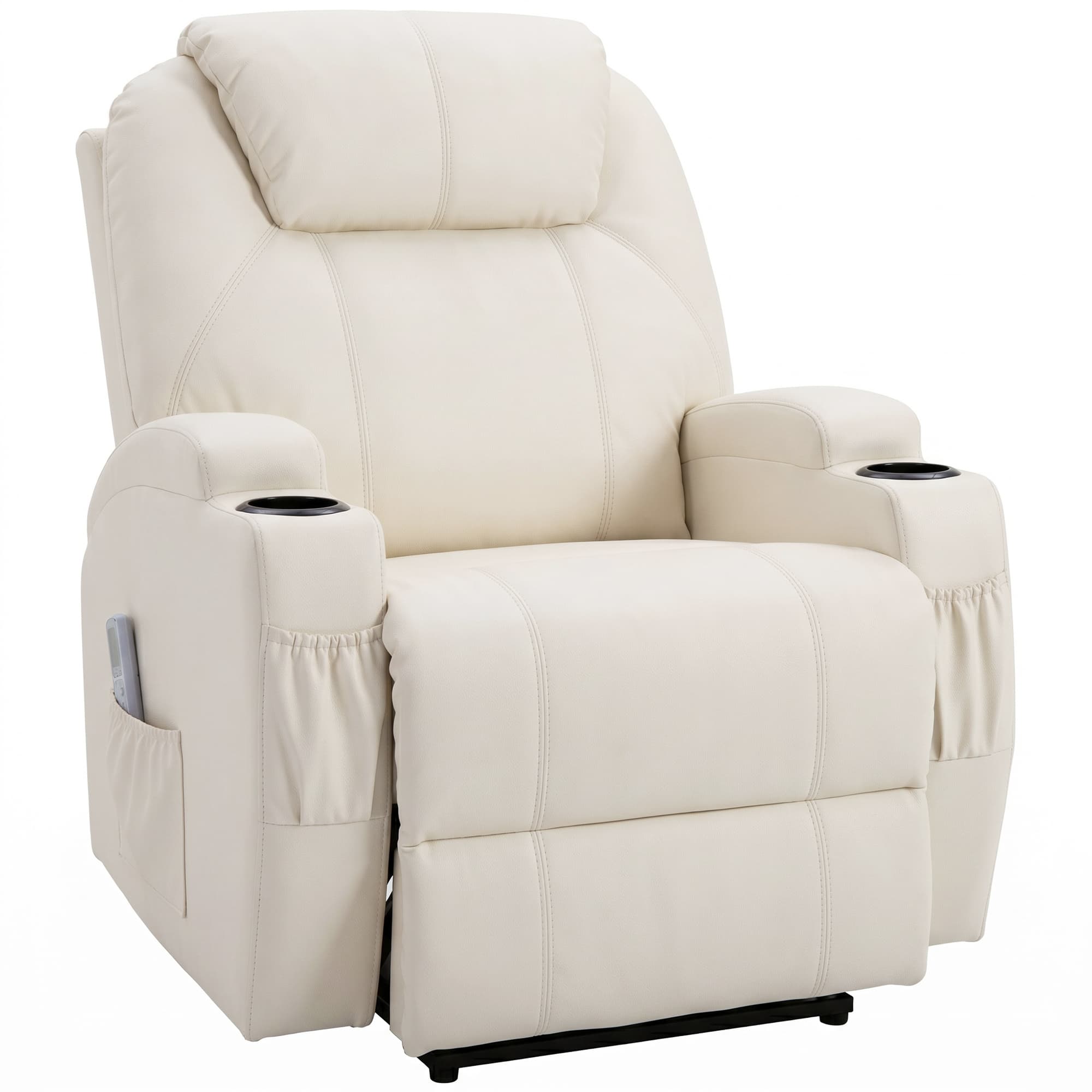 HOMCOM Fauteuil Massant et Relaxant avec Dossier Inclinable, Repose-Pied, Électrique Revêtement Synthétique, Crème Aosom France