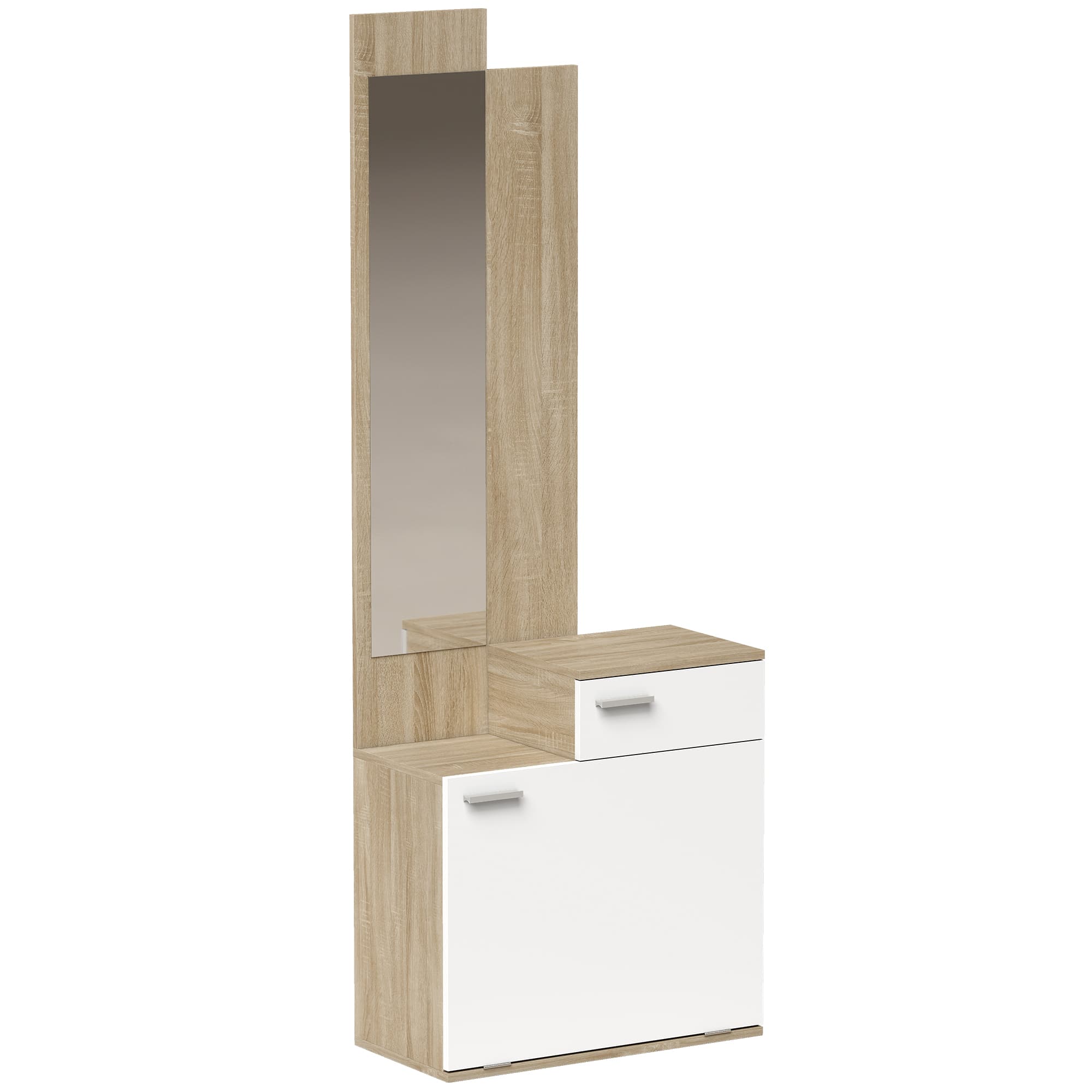 HOMCOM Meuble d'entrée avec miroir range-chaussures basculant assise tiroir petite table 61x30x170 cm Blanc