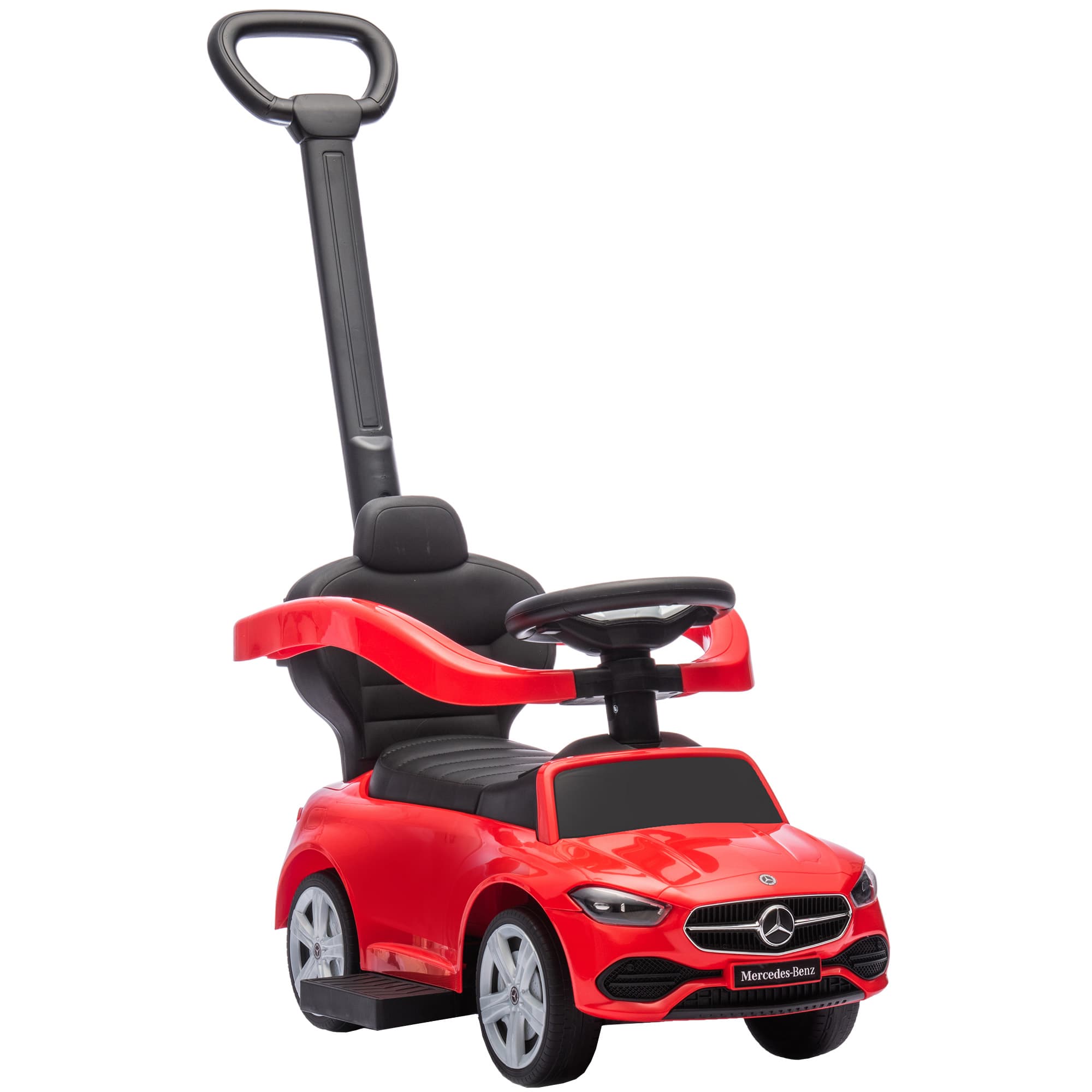 AIYAPLAY Porteur enfants Mercedes-Benz sous licence, porteur voiture à pousser avec poignée amovible, 91 x 40 x 83 cm, rouge