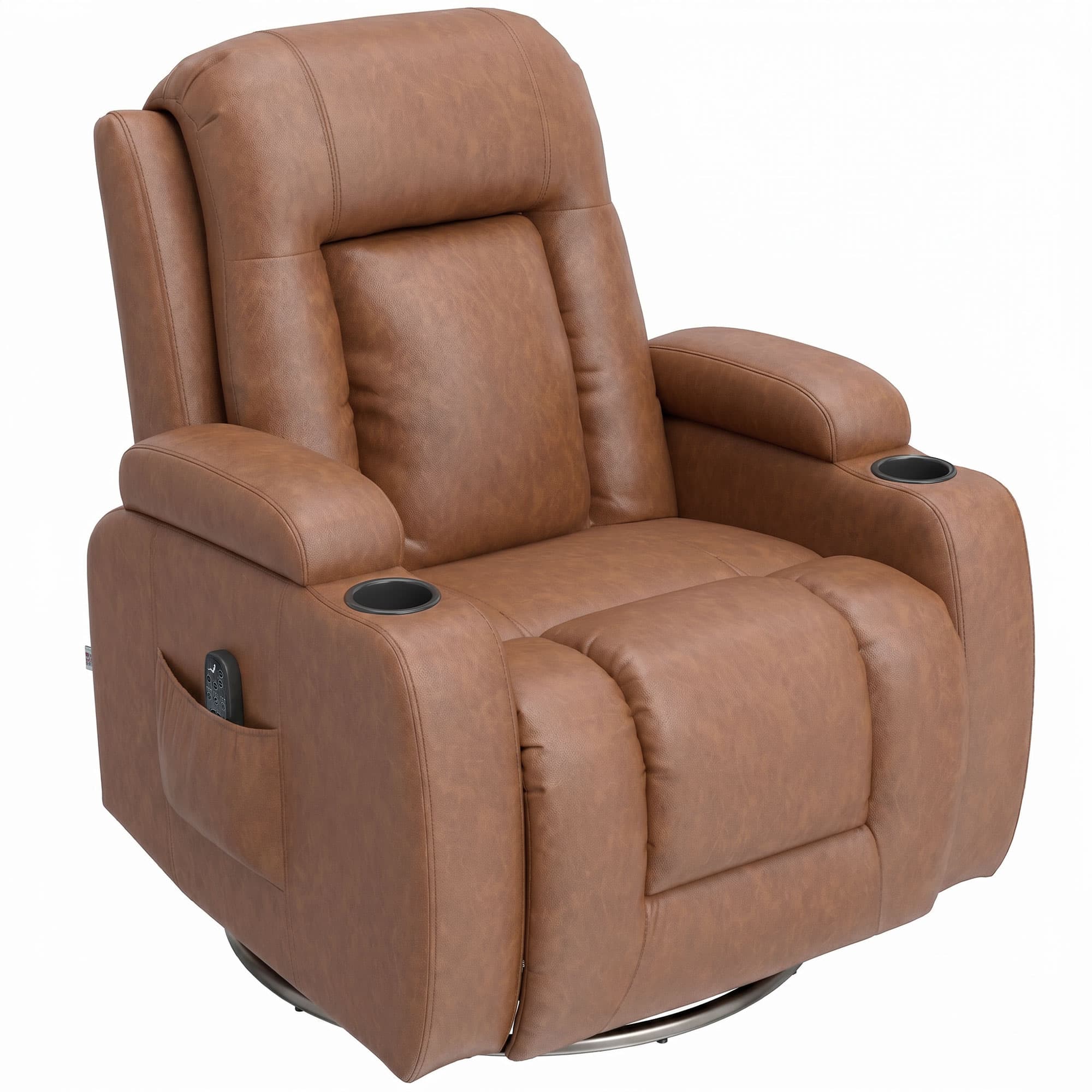 HOMCOM Fauteuil Inclinable de Massage et Chauffage, Fauteuil de Relaxation, Dossier Réglable, Pivotant, 82x99x103cm, Marron