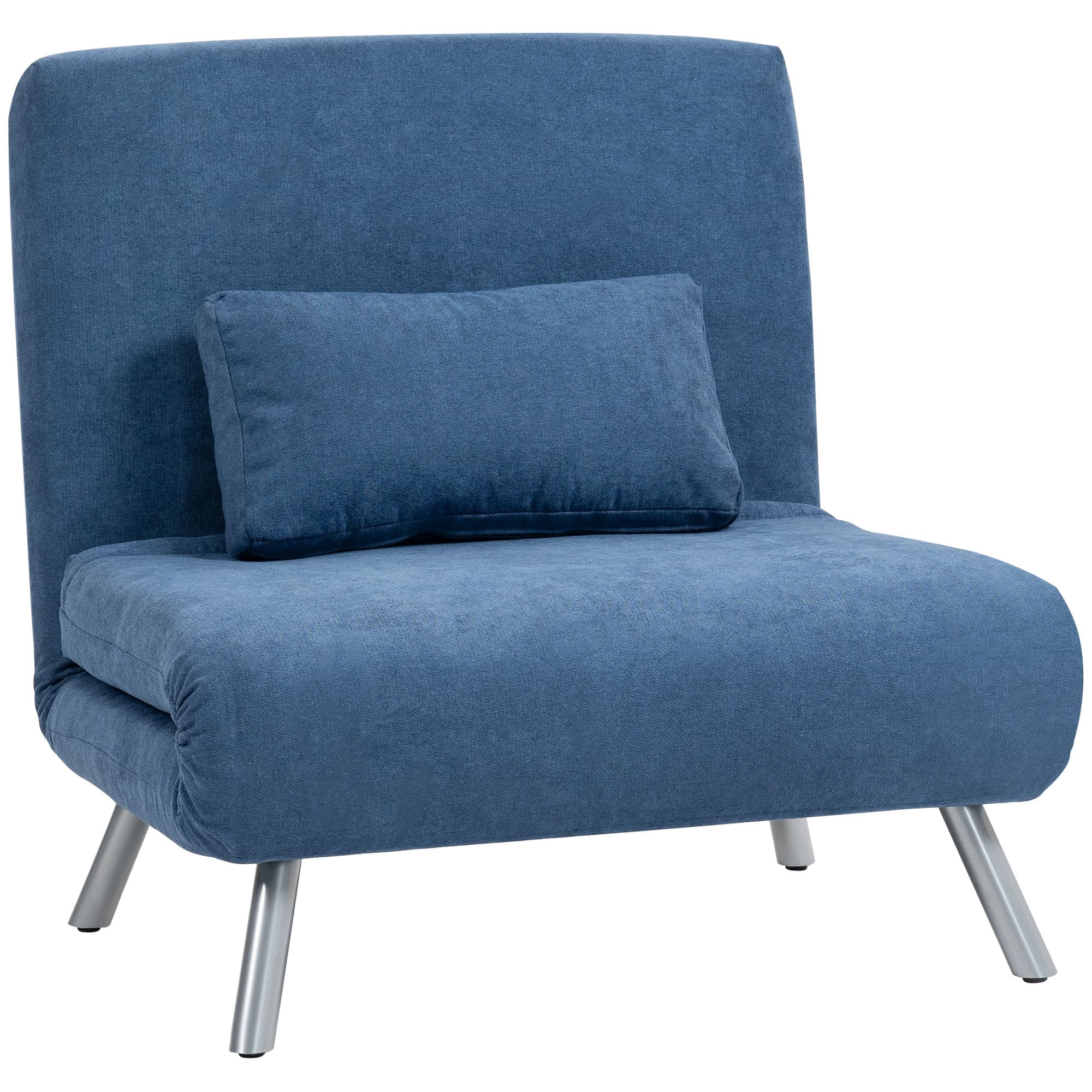 HOMCOM Fauteuil convertible 1 place, fauteuil-lit clic-clac 3 en 1 avec dossier réglable, oreiller, assise large, bleu