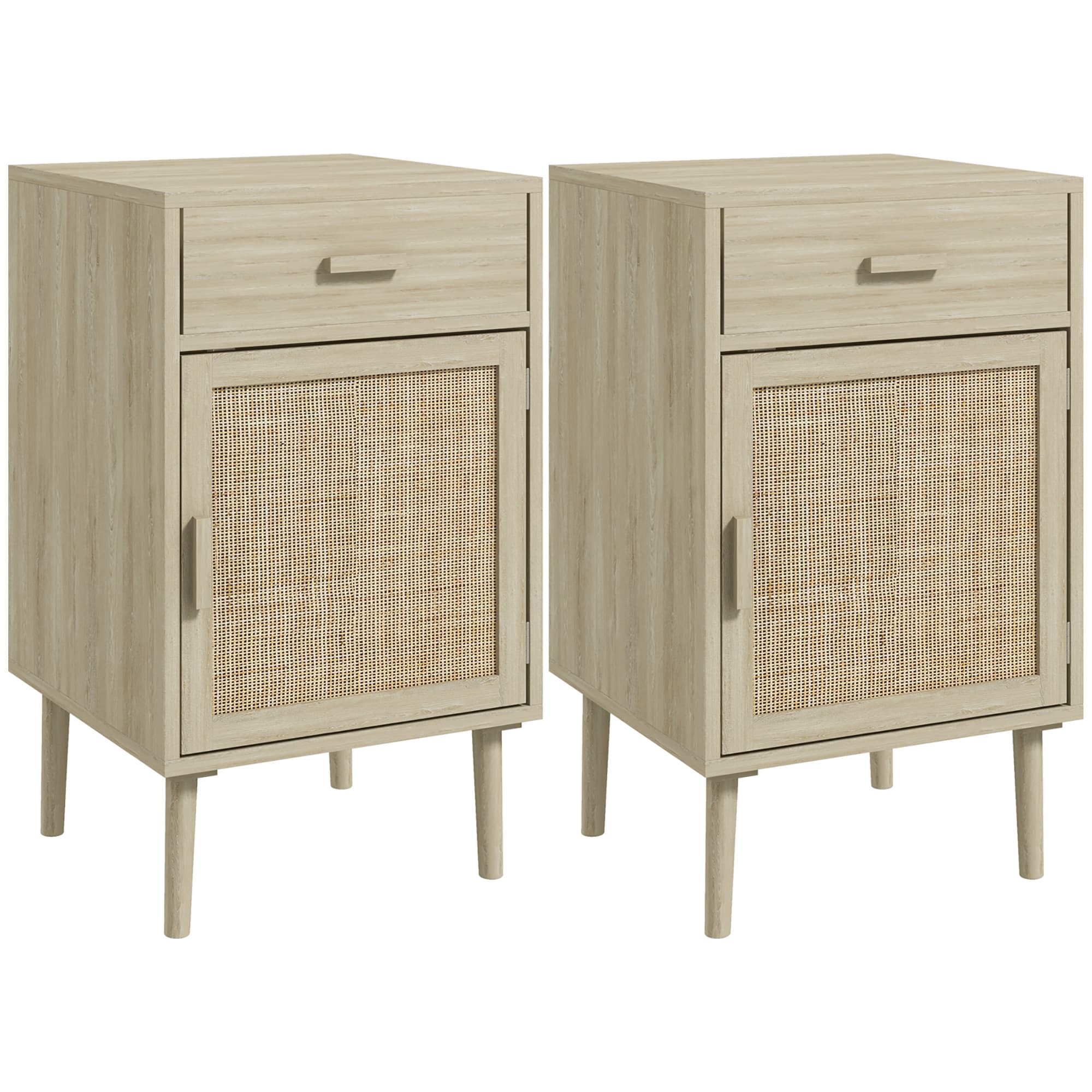 HOMCOM Lot de 2 tables de chevet, tables de nuit avec tiroir et placard, étagère réglable, 40 x 40 x 68,5 cm, chêne