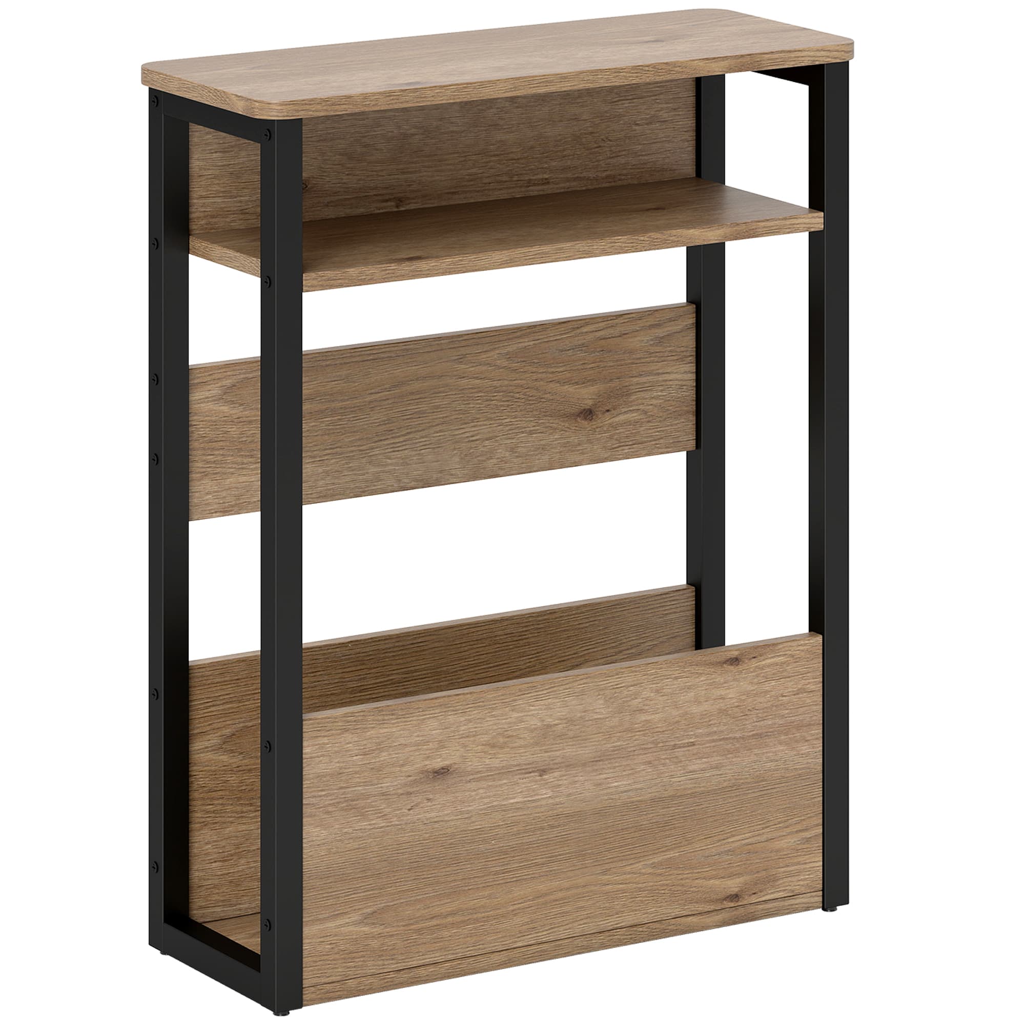 HOMCOM Table d'appoint table de chevet avec étagère à deux niveaux coins arrondis 46l x 18P x 58,5H cm noyer