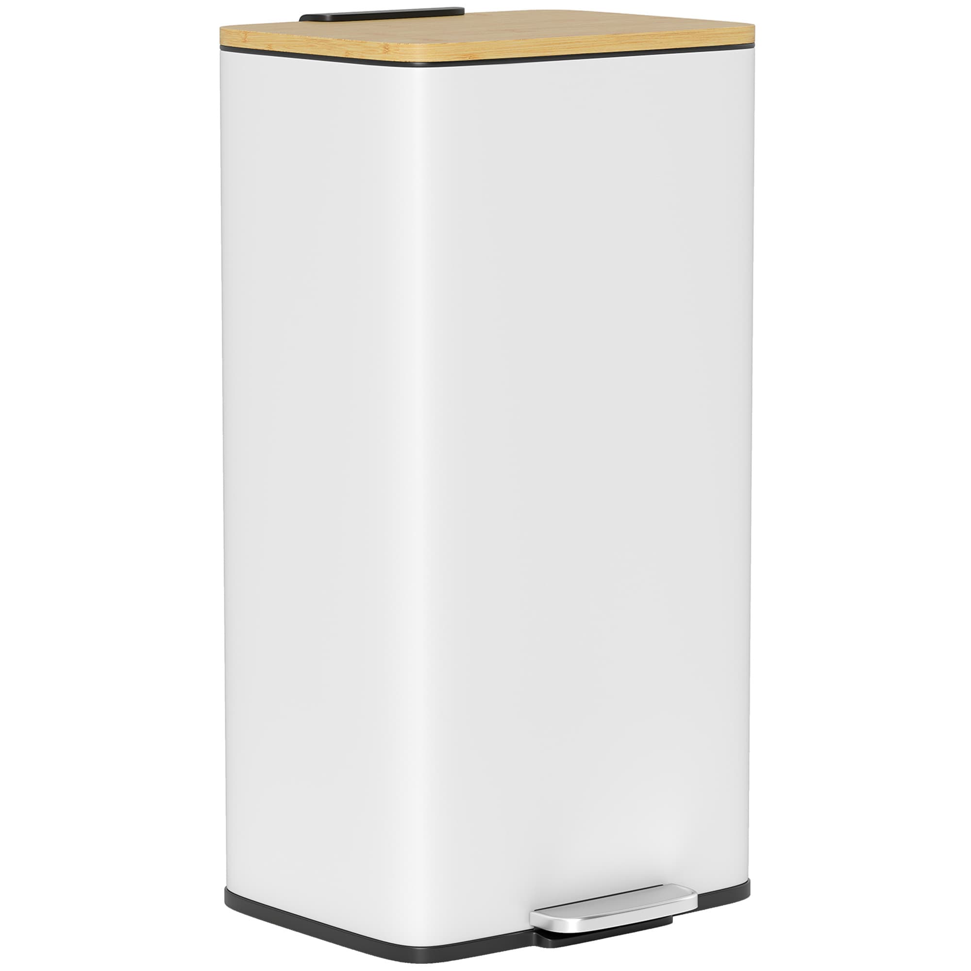 HOMCOM Poubelle de Cuisine 20L, Poubelle avec Pédale, Couvercle en Bambou à Fermeture Douce, Seau Intérieur Amovible, Blanc