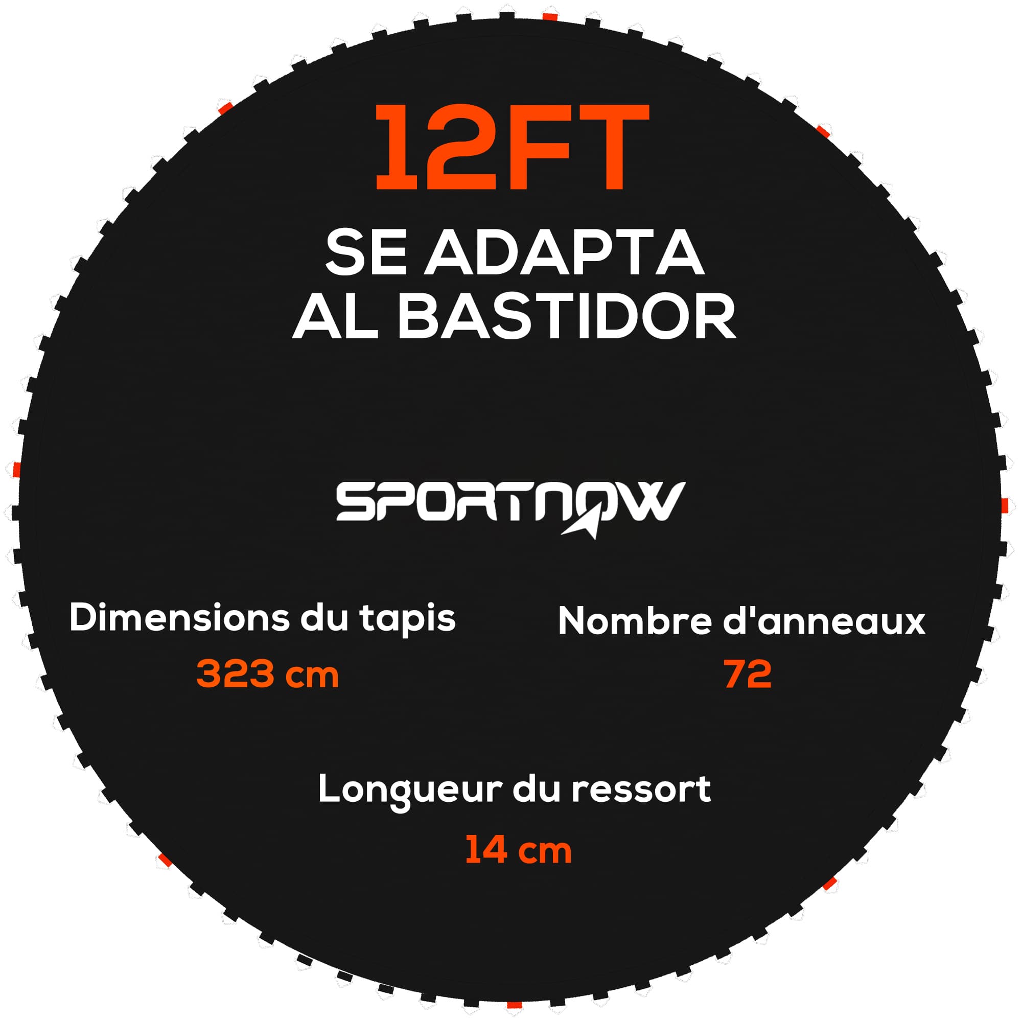 SPORTNOW Tapis de rechange pour trampoline tapis de saut de remplacement, compatible trampoline Ø 3,7 m et ressorts de 14 cm