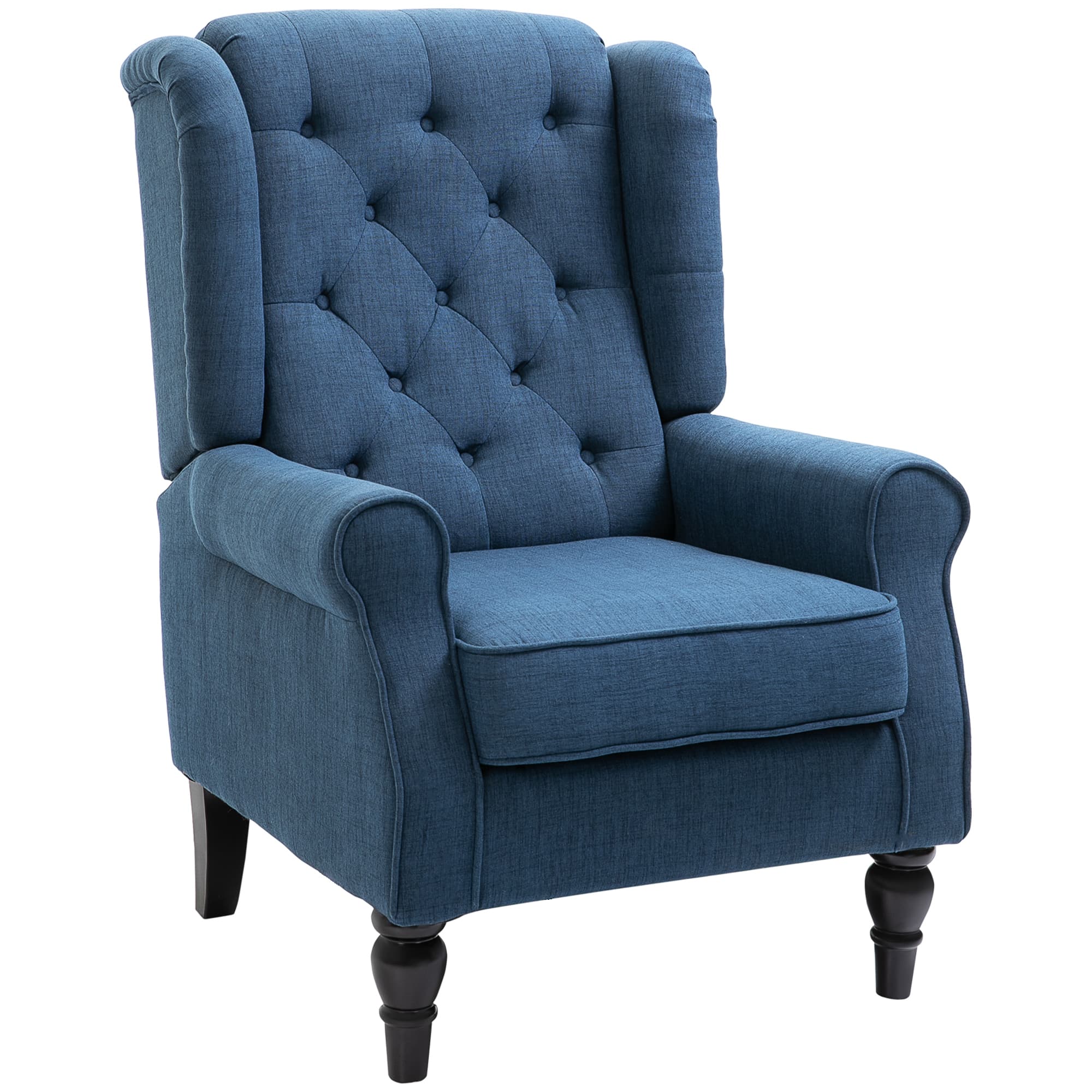 HOMCOM Fauteuil de Salon, Fauteuil Capitonné avec Pieds en Bois, Assise Large, Grand Confort, Classique, 74x86x102cm, Bleu