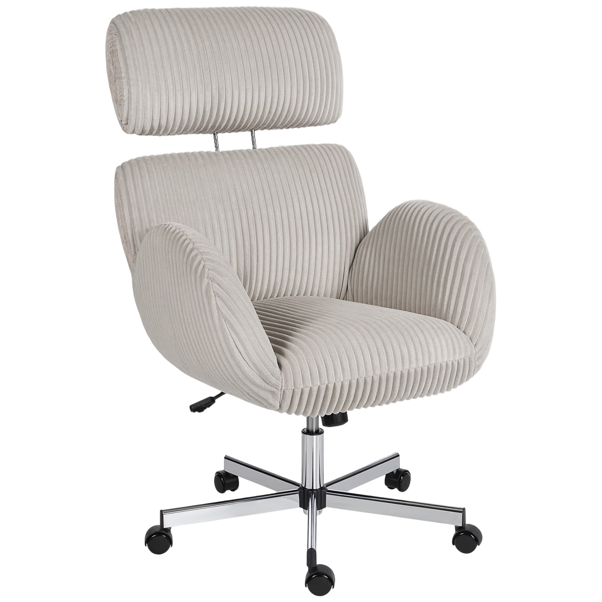 HOMCOM Chaise bureau ergonomique en velours, fauteuil de bureau avec dossier haut, appui-tête et accoudoirs réglables, gris