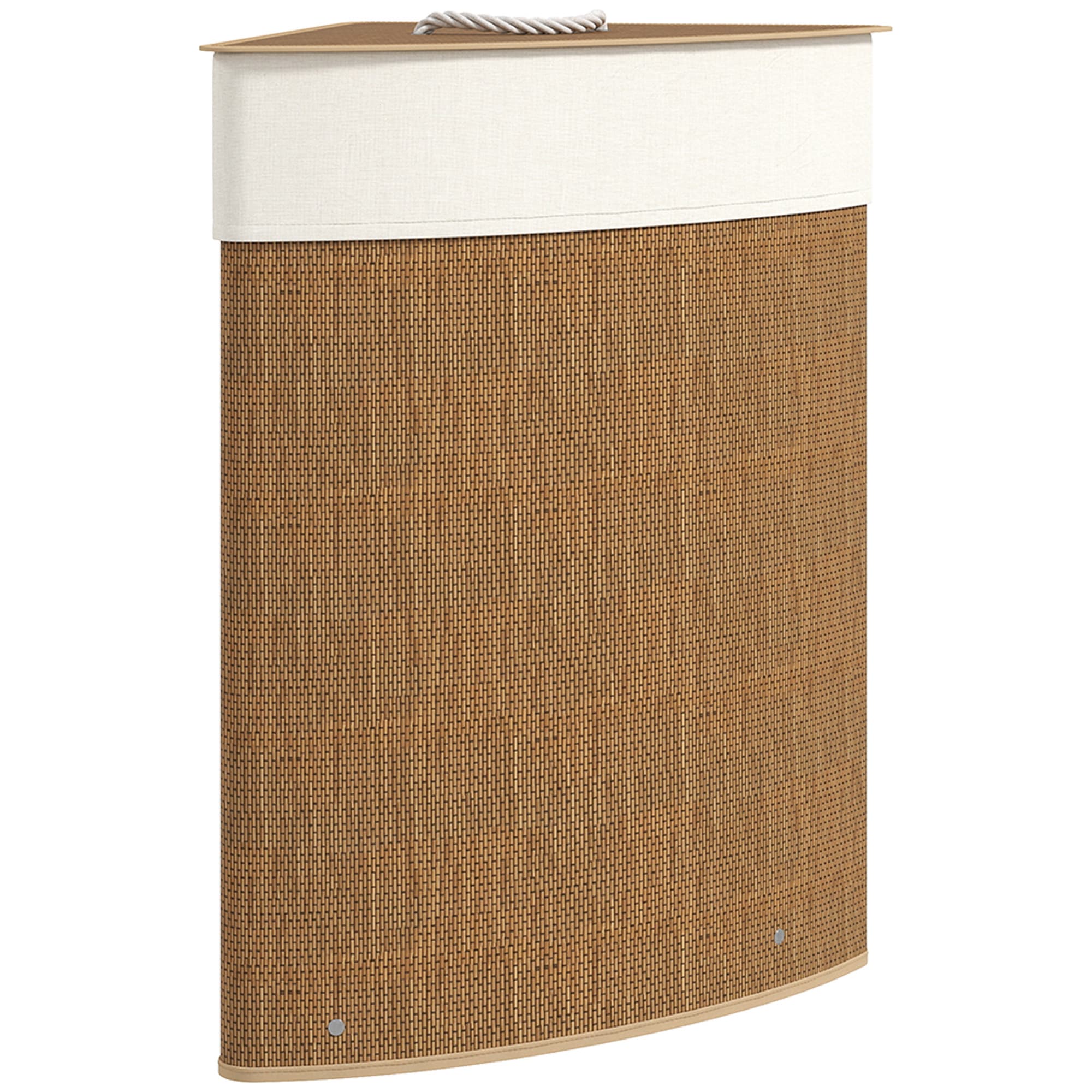 HOMCOM Panier à Linge en Bambou 55L, Panier Triangle avec Sac Amovible et Lavable, Couvercle, Poignée, 35x35x60cm, Marron