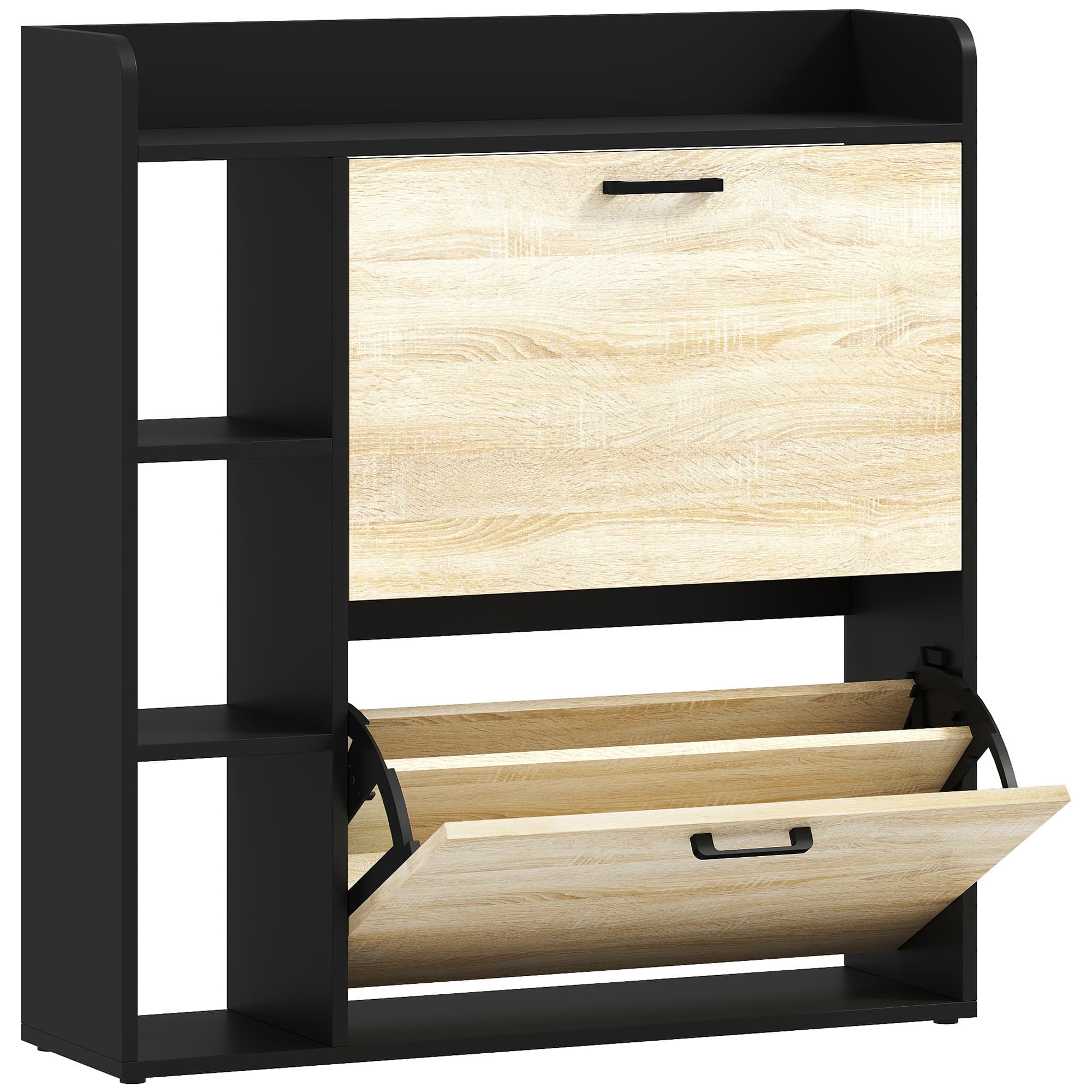 HOMCOM Meuble à chaussures 15 paires, armoire à chaussures moderne avec 2 tiroirs rabattables, 83x24x90,5cm, effet bois naturel