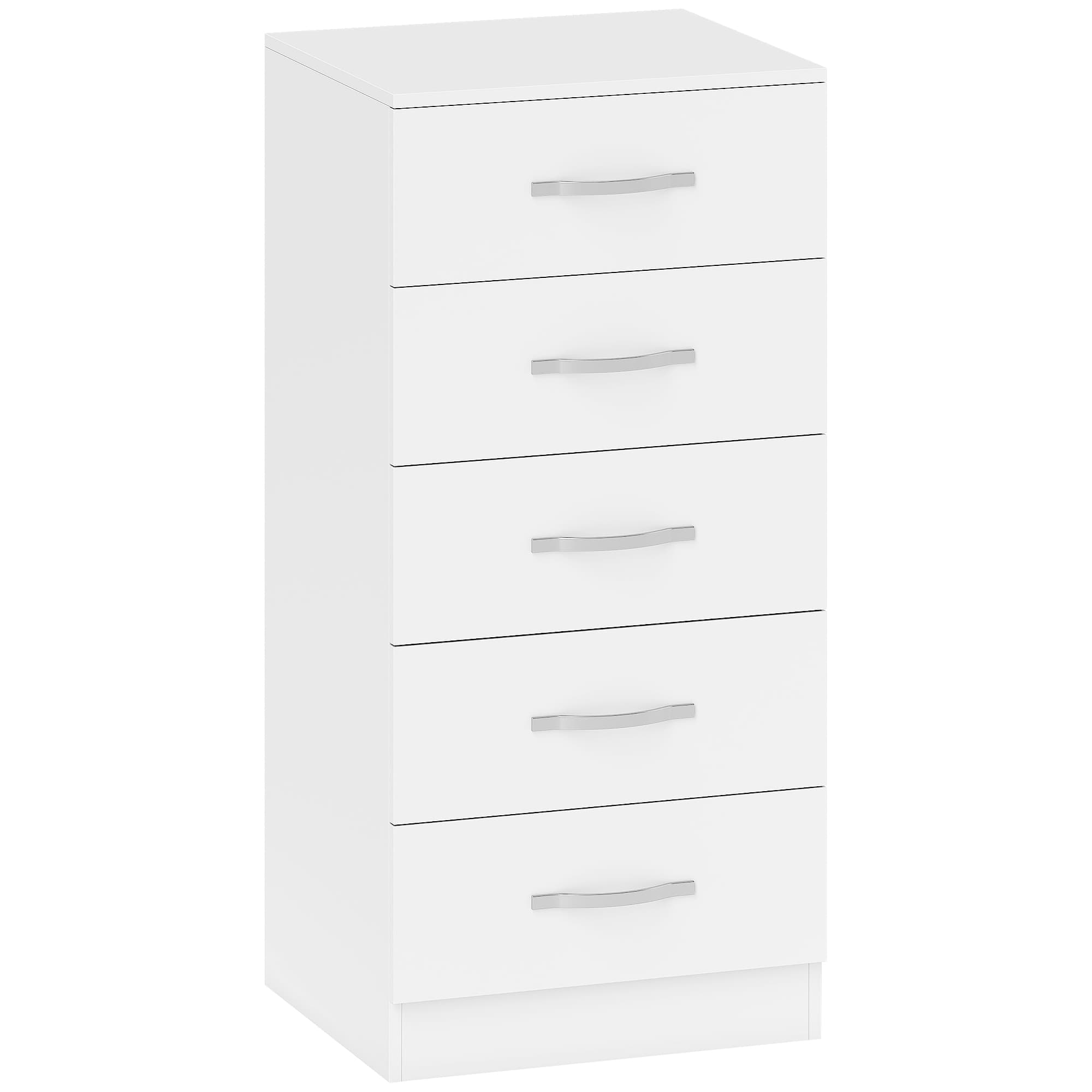 HOMCOM Commode 5 tiroirs, meuble de rangement étroit, style moderne, pour chambre à coucher, salon, couloir, 40x35x85cm, blanc
