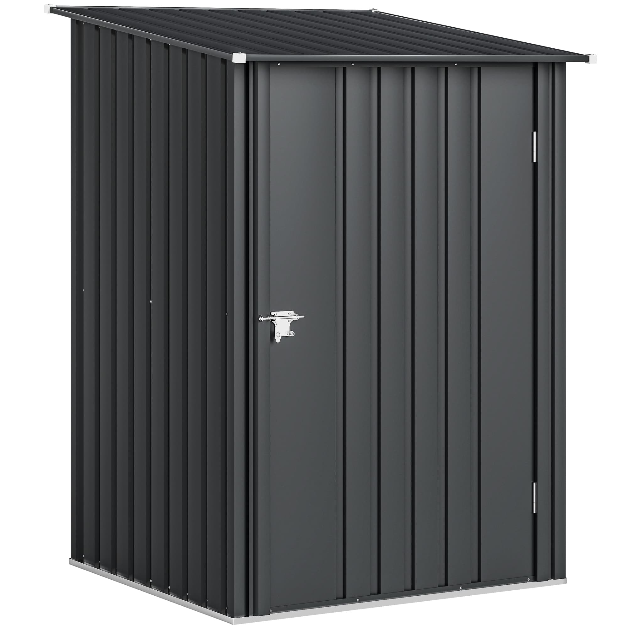 Outsunny Abri de Jardin en Acier galvanisé 1m2, avec Tôle Ondulée, Toit Incliné et Porte Verrouillable, 100x104x160cm, Gris Foncé