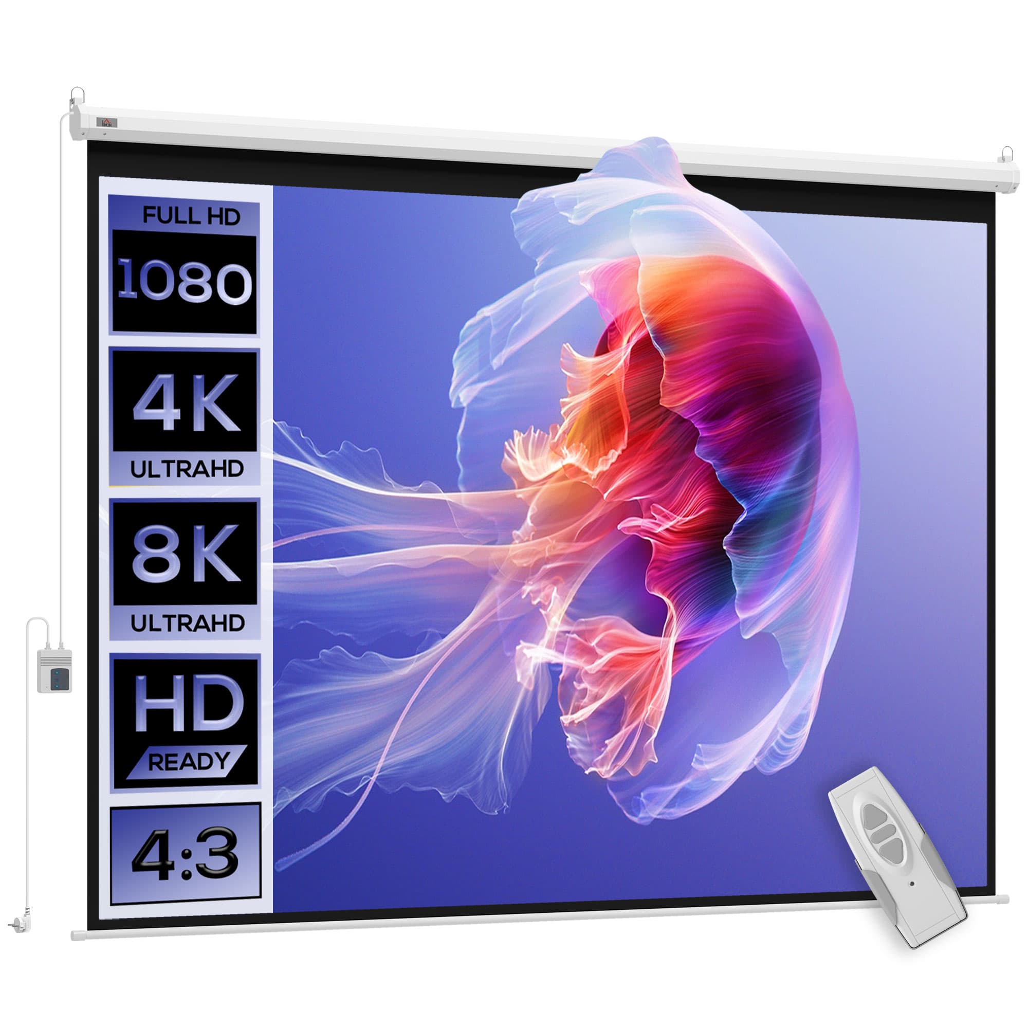 HOMCOM Ecran de projection motorisé home-cinéma format 4:3 84 pouces 171L x 128H cm blanc