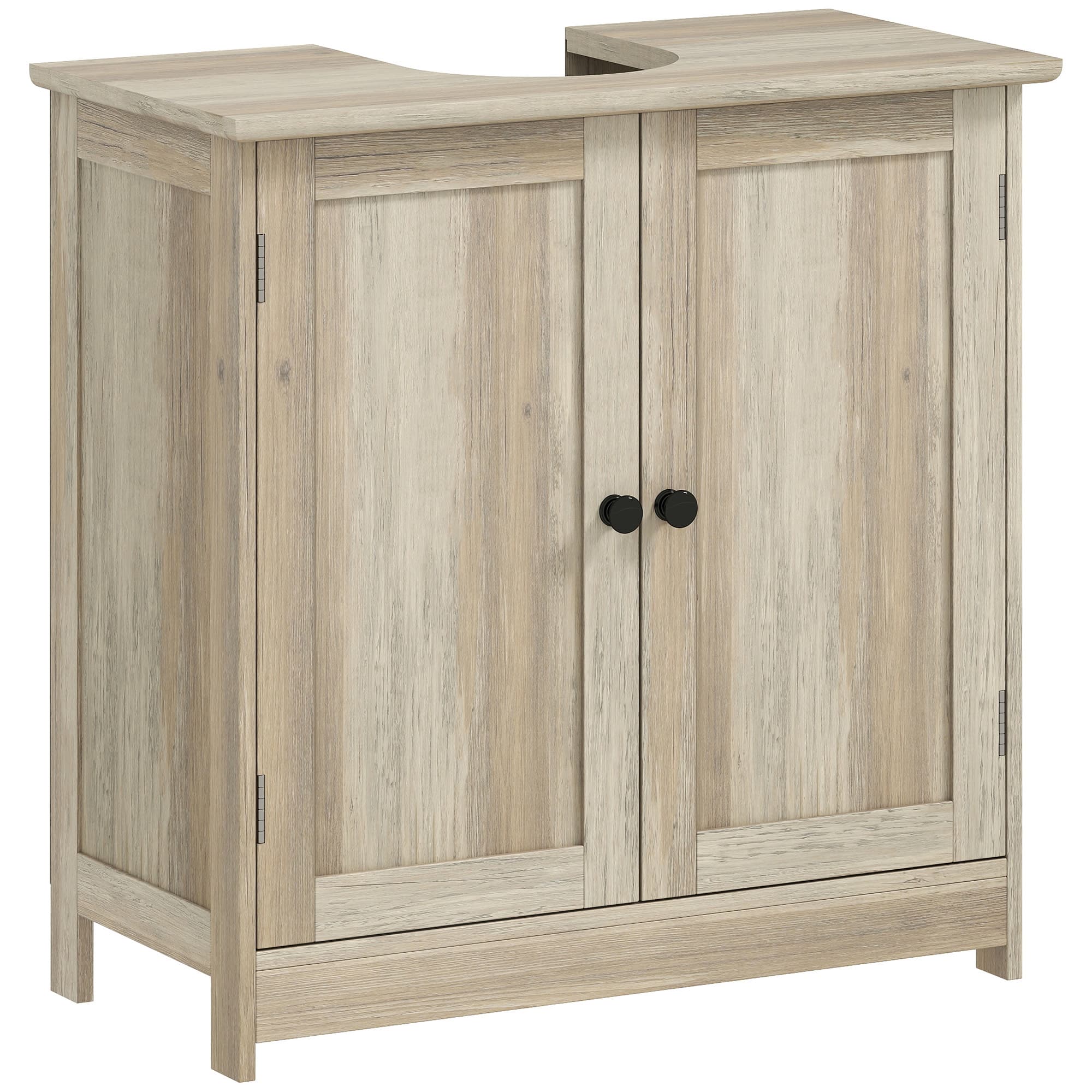 HOMCOM Meuble sous Lavabo, Meuble de Salle de Bain Placard à 2 Portes, Étagère Réglable, Anti-Humidité, 60 x 30 x 60 cm, Gris