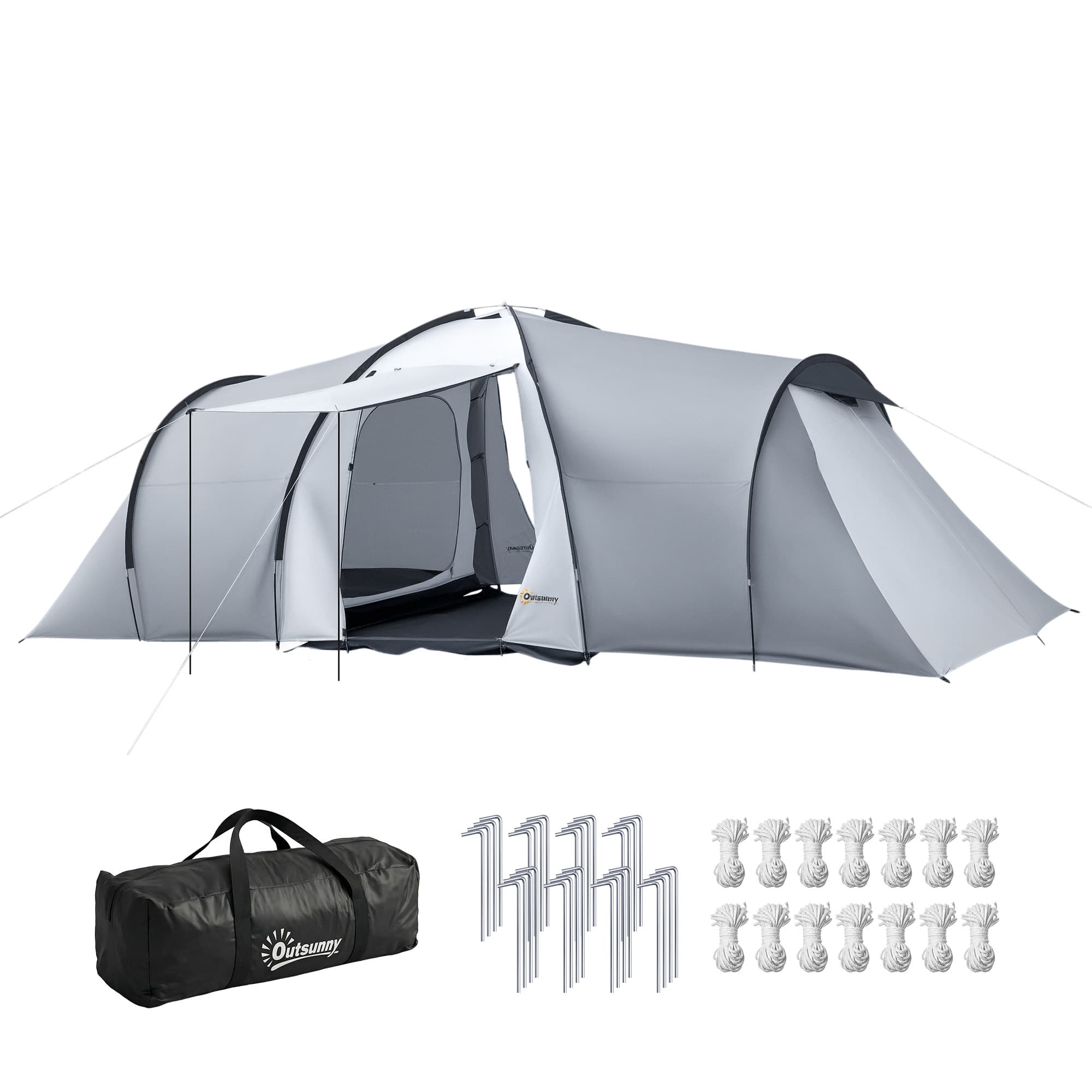 Outsunny Tente de camping familiale 4-6 personnes dôme 2 chambres 1 séjour et 1 auvent anti-UV Imperméable 2000 mm multicolore Aosom France