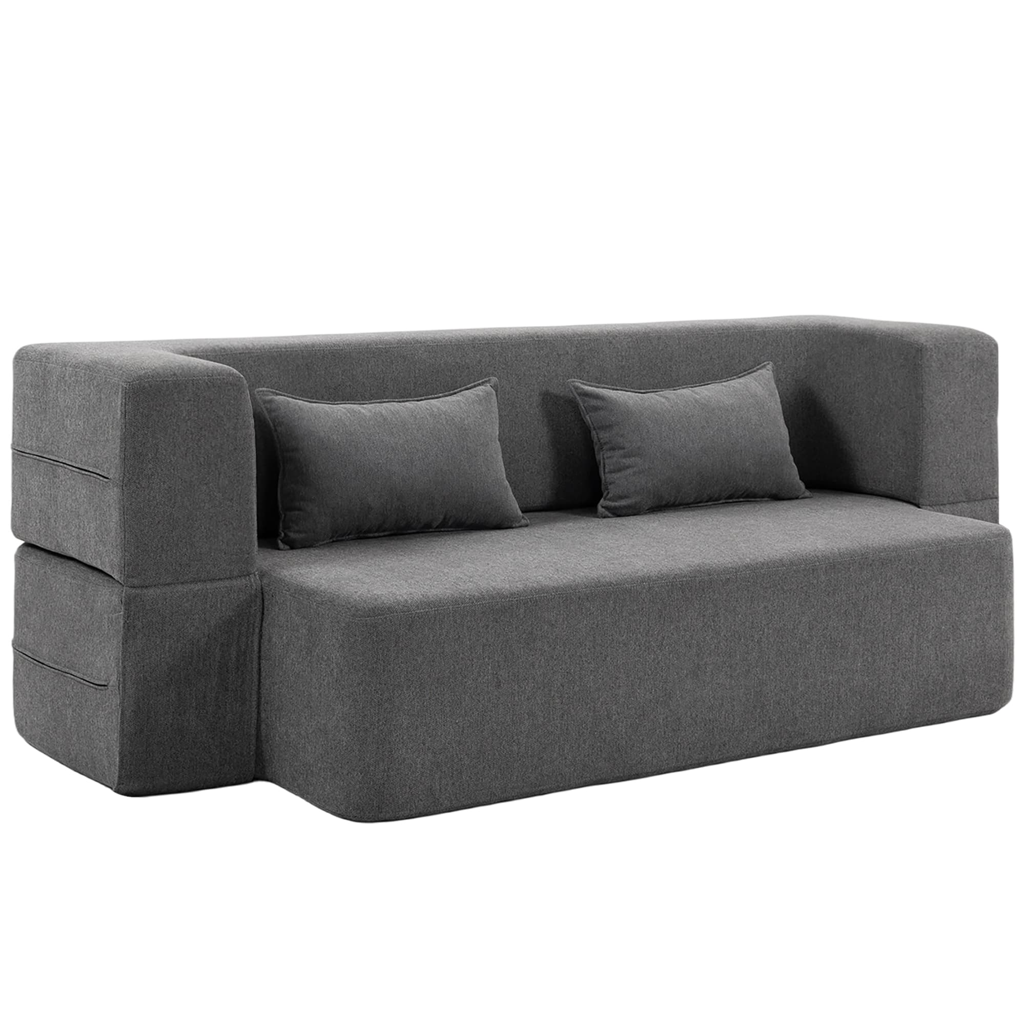 HOMCOM Canapé convertible 2 places, canapé-lit en chenille, assise et accoudoirs larges 2 coussins, entièrement compressé, gris