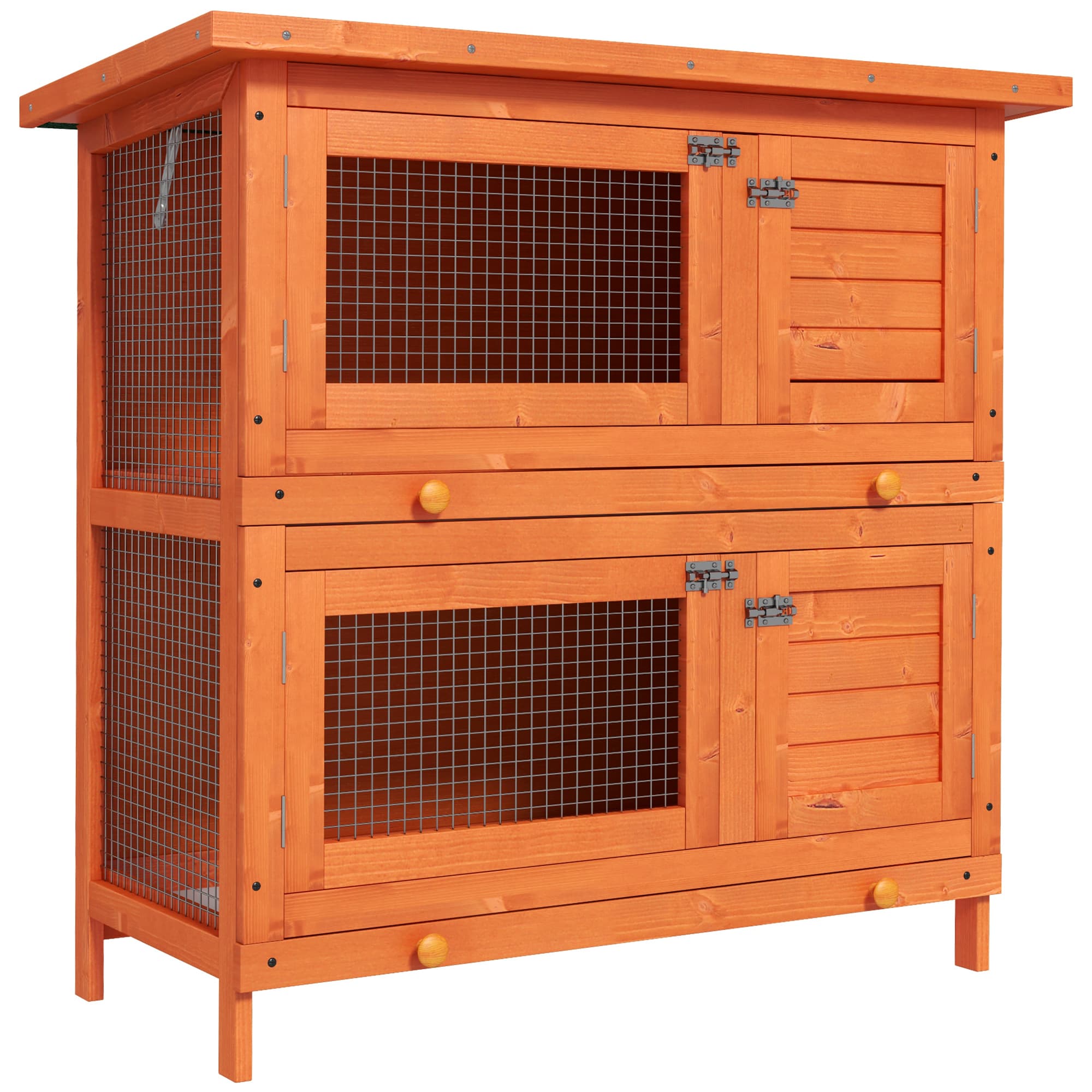PawHut Clapier lapin cage à lapin double niveau plateaux coulissants 4 portes verrouillables toit ouvrant 90L x 45l x 90H cm Aosom France