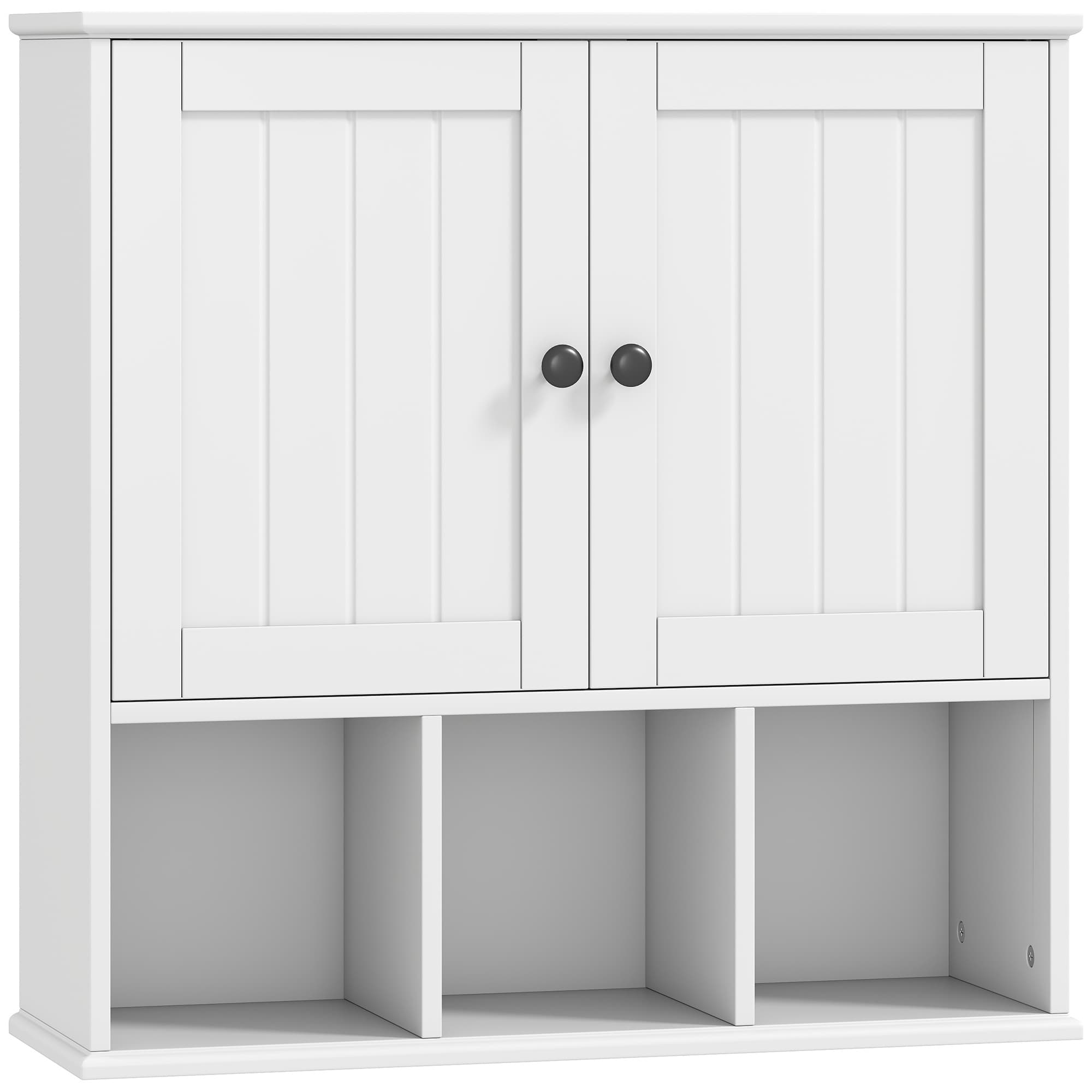 HOMCOM Armoire murale de salle de bain, meuble de rangement avec 2 portes, étagère réglable et compartiments ouverts, blanc