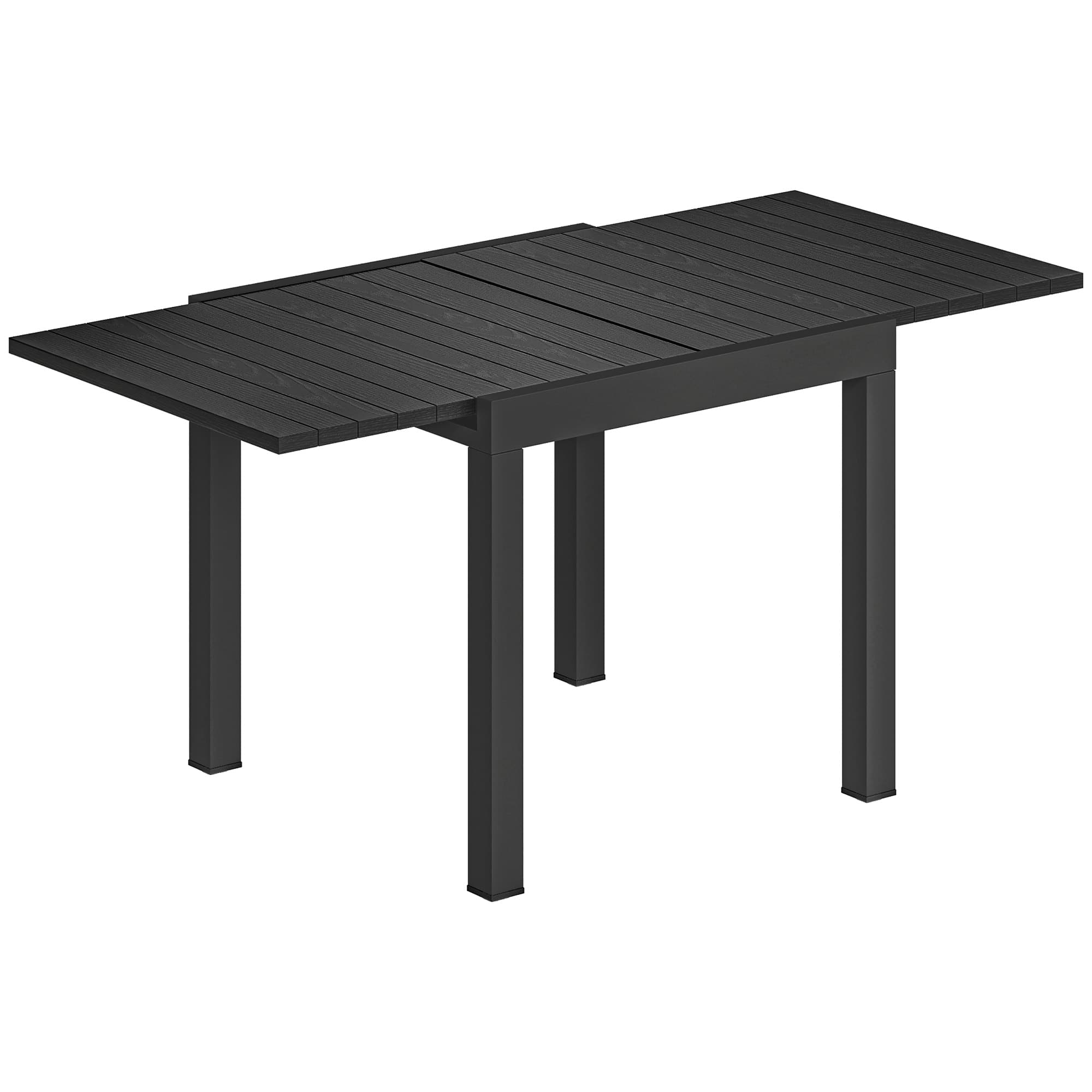 Outsunny Table à Manger Extensible pour 4 à 6 Personnes, 80-160 cm, Table d'Extérieur en Aluminium avec Plateau à Lattes Effet Bois, Noir