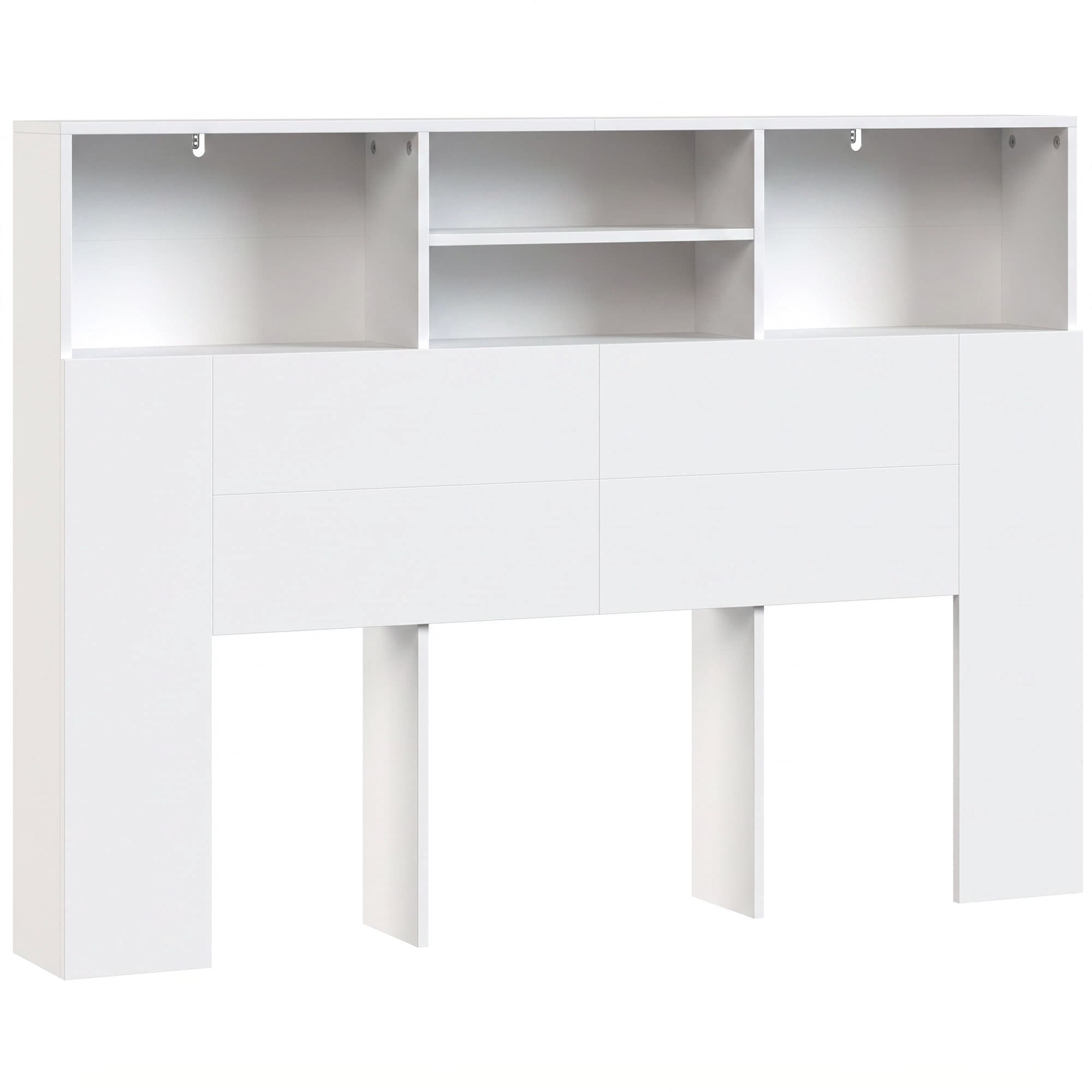 HOMCOM Tête de lit 140 cm avec rangement Tête de lit avec 4 compartiments ouverts pour chambre Blanc