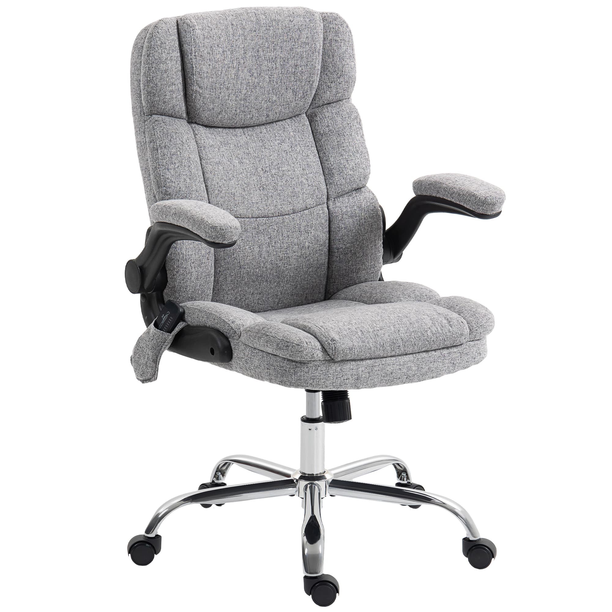 HOMCOM Fauteuil de bureau massant et chauffant, chaise de bureau ergonomique avec hauteur réglable, fonction à bascule, noir