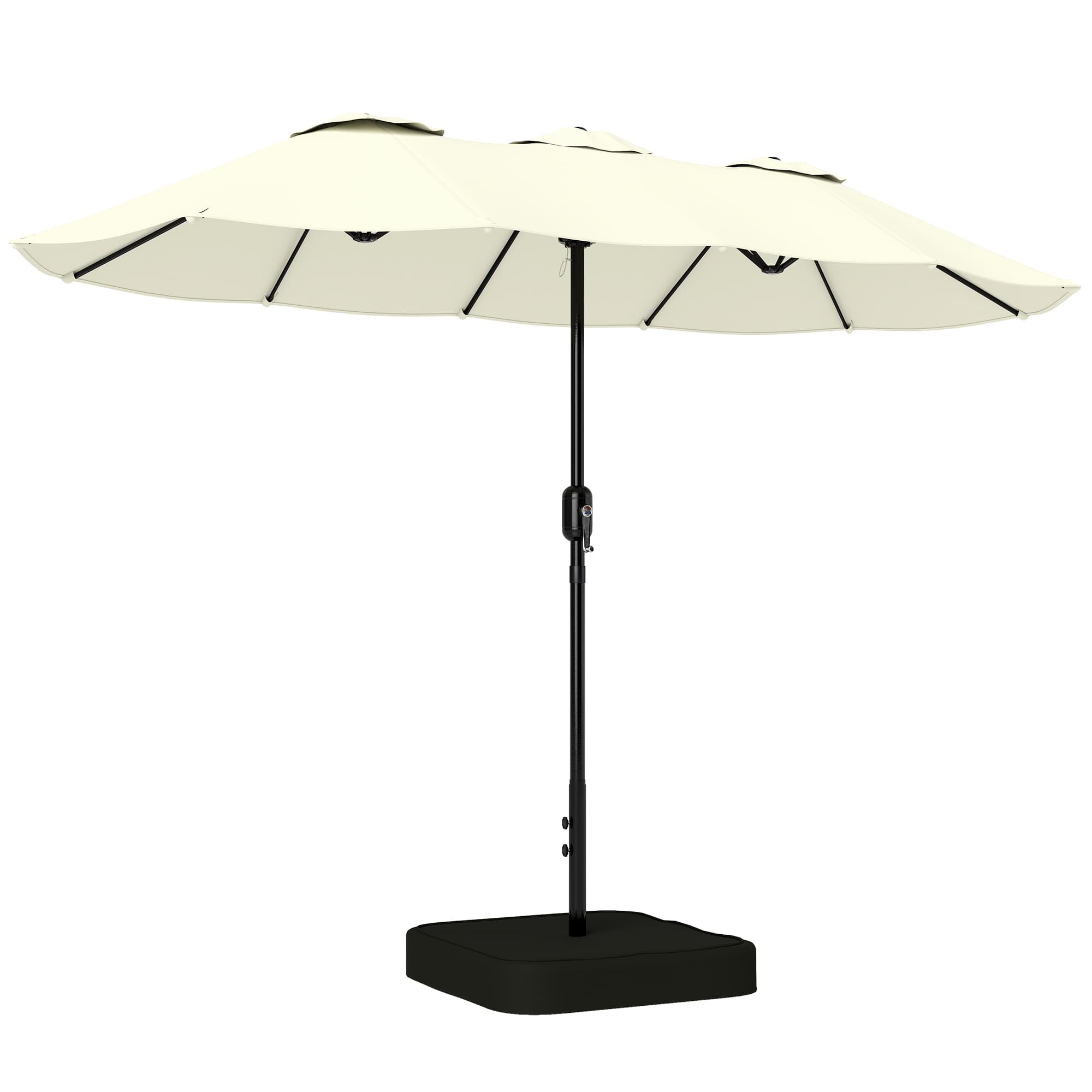 Outsunny Parasol de Jardin Double Face 3 x 1,5 m avec Base et Sacs de Sable, UPF 50+, Parasol avec Housse, Manivelle, Beige