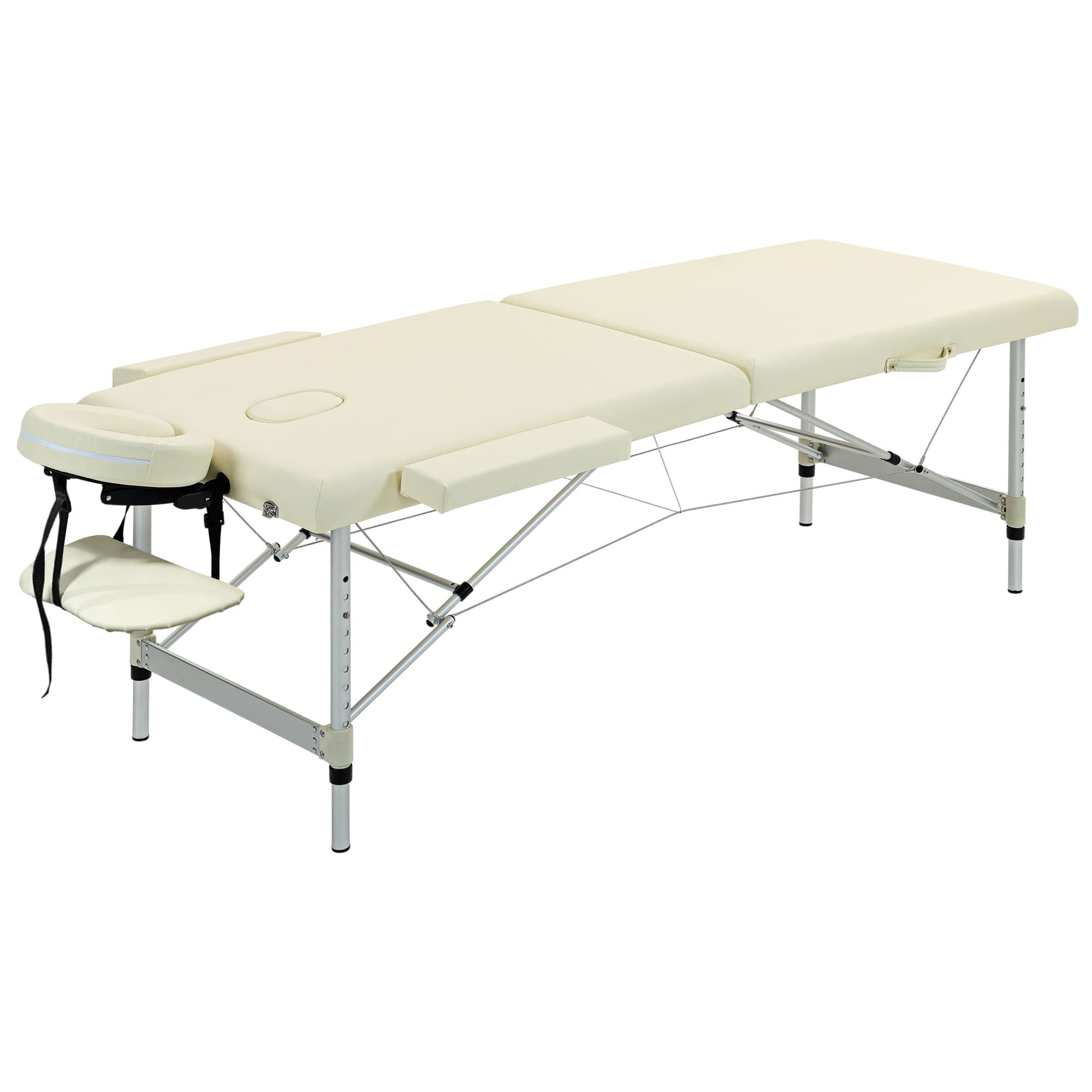 HOMCOM Table de massage pliable portable + housse de transport charge max. 225 Kg hauteur réglable 210 x 90 cm crème