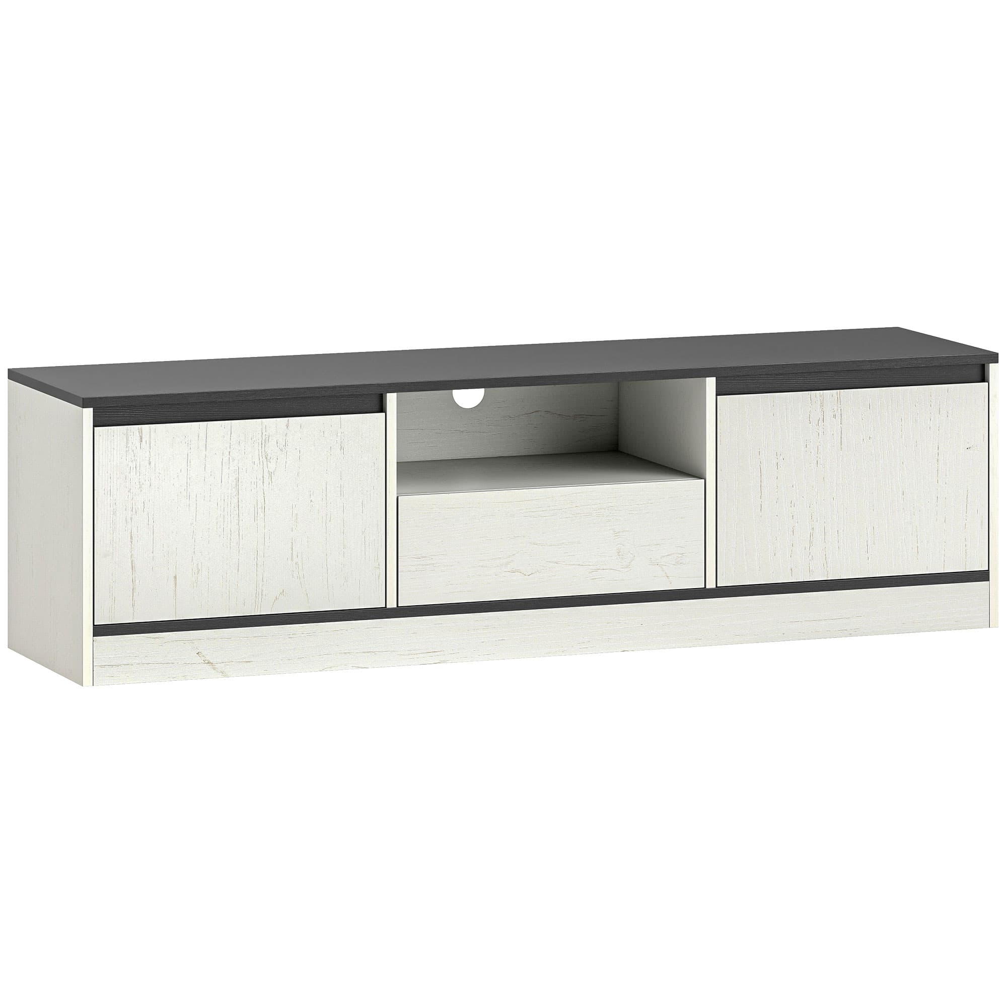 HOMCOM Meuble TV pour Télévision jusqu'à 60" avec 2 Armoires, 1 Étagère Ouverte, 1 Tiroir, Moderne, 140x35x40cm, Noir et Blanc