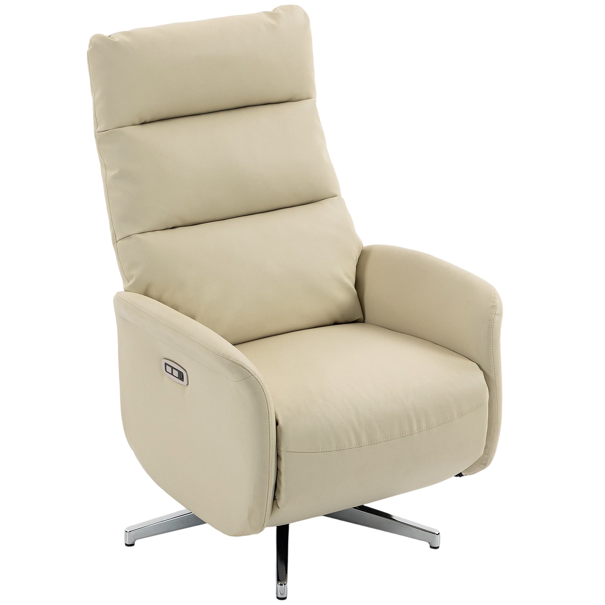 HOMCOM Fauteuil Relax Électrique Inclinable 160° Pivotant avec Repose-pieds, Prise USB et Type-C, en Cuir PU, Beige