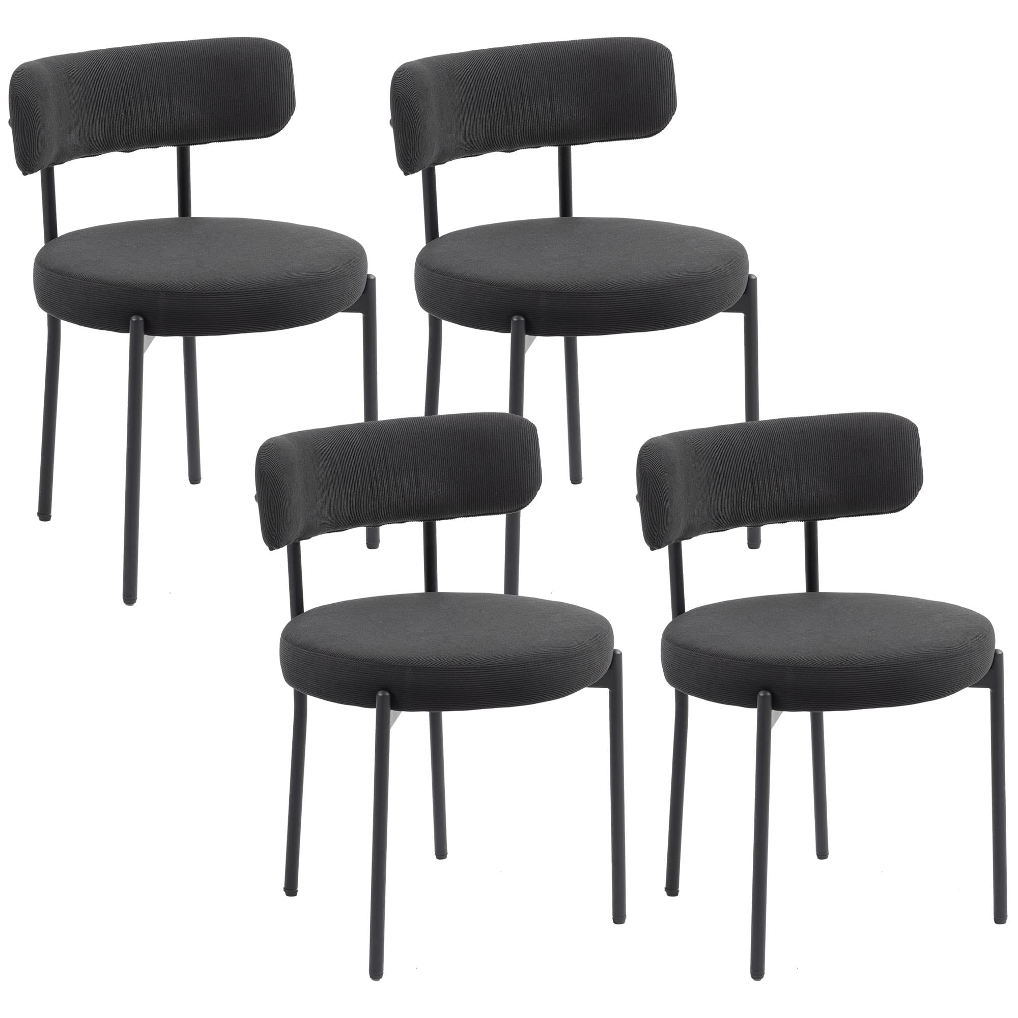 HOMCOM Lot de 4 chaises de salle à manger avec dossier en tissu pieds en acier 51 x 51 x 76 cm noir