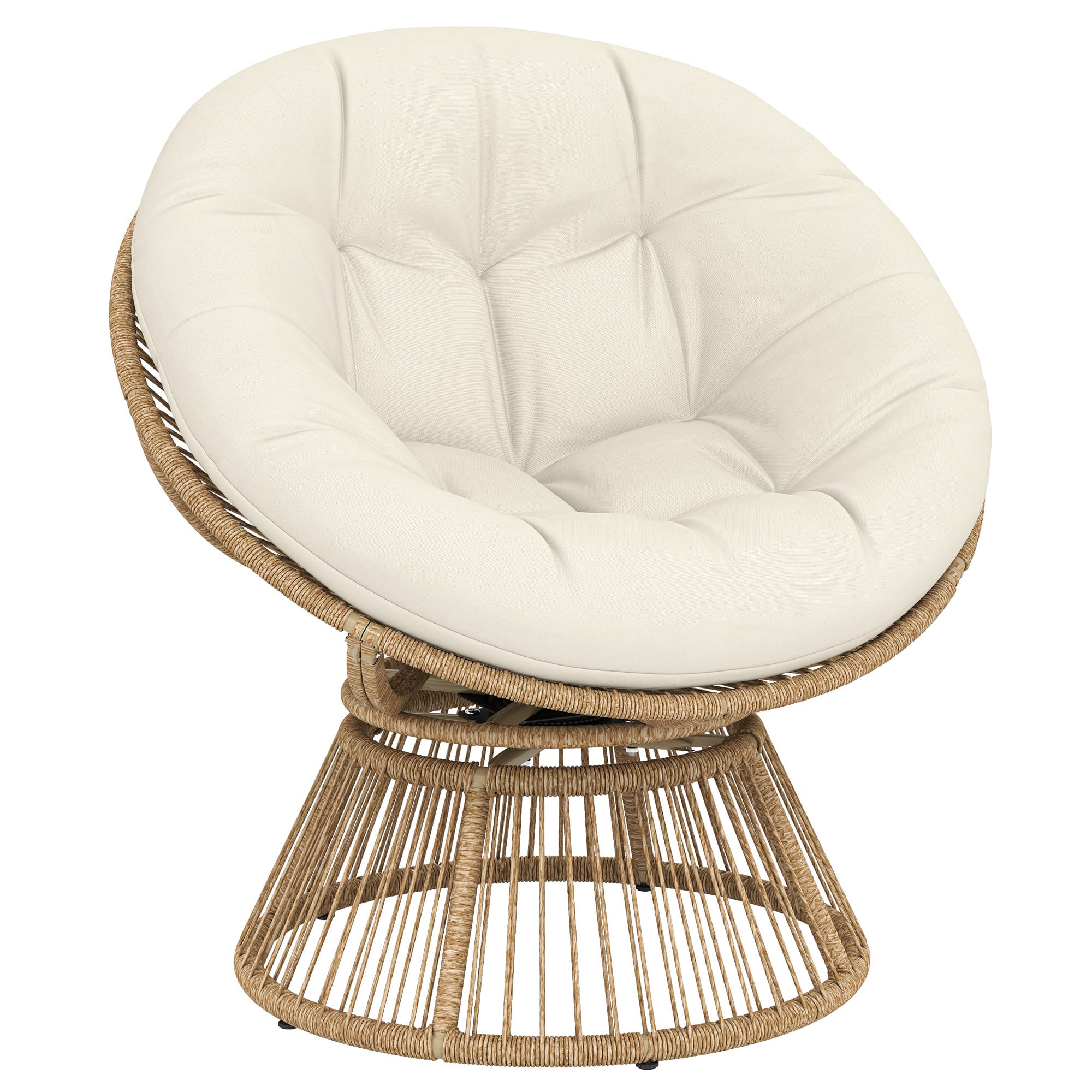 Outsunny Fauteuil Papasan Pivotant 360° Fauteuil de Jardin en Polyrotin Coussin Moelleux 12cm 93 x 81 x 87 cm Naturel