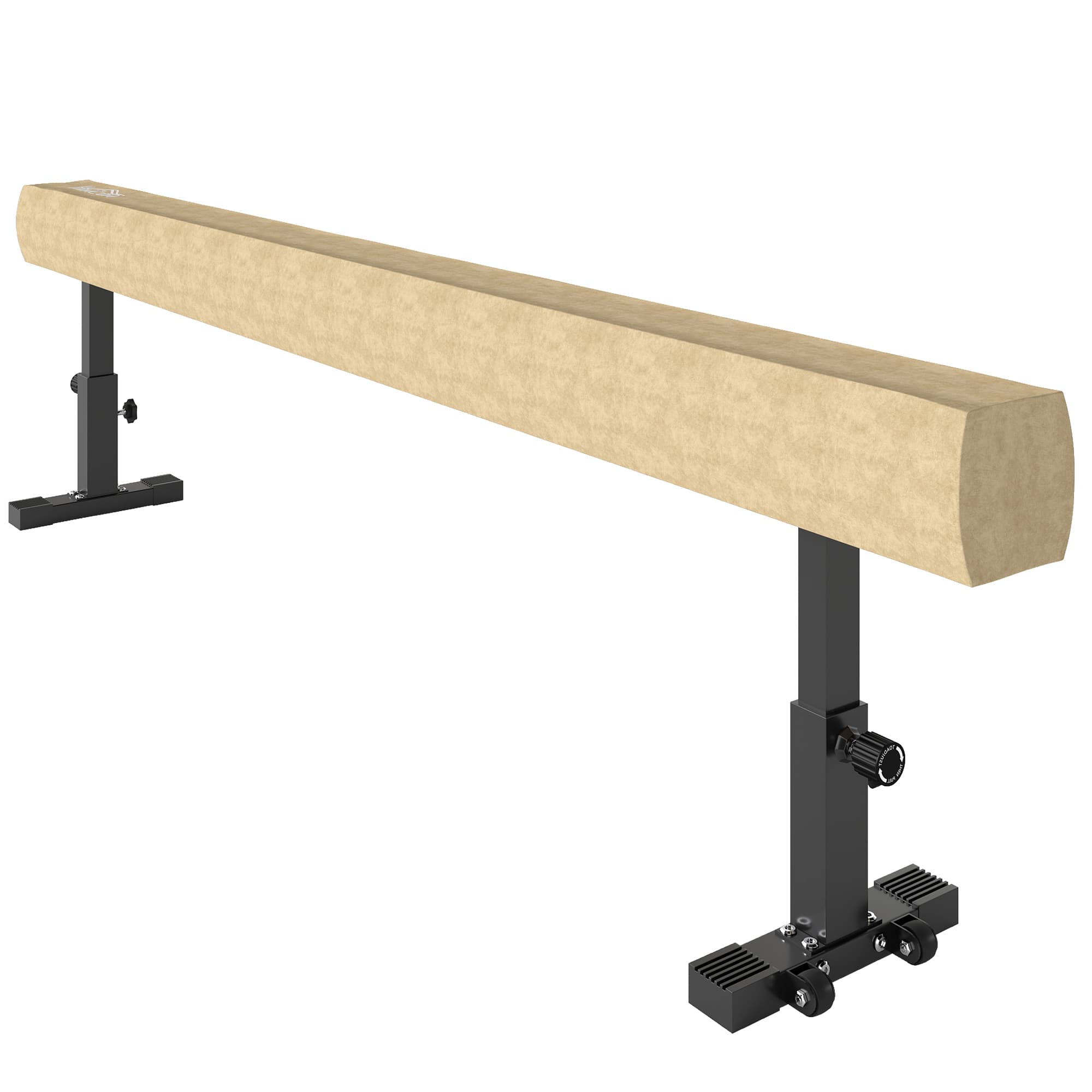 HOMCOM Poutre de Gymnastique 226 cm Antidérapant, Hauteurs Réglable, avec Roulettes, en Acier et Bois Massif, Marron