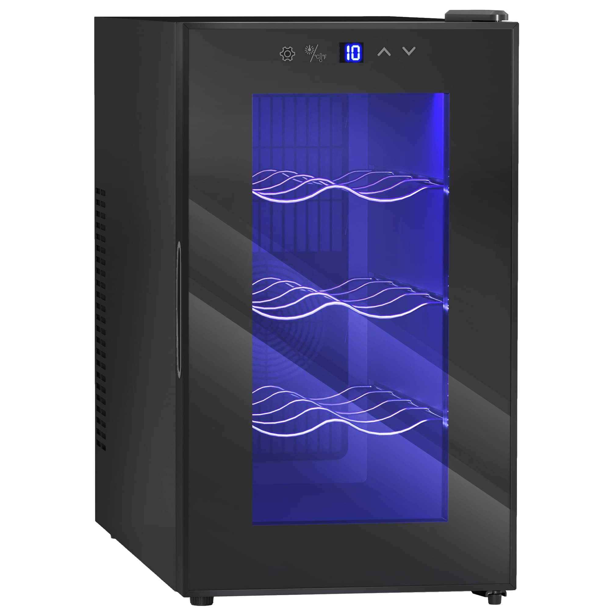 HOMCOM Cave à vin 8 bouteilles 21L, réfrigérateur à vin et boissons avec température réglable 8-18°C, porte en verre, noir