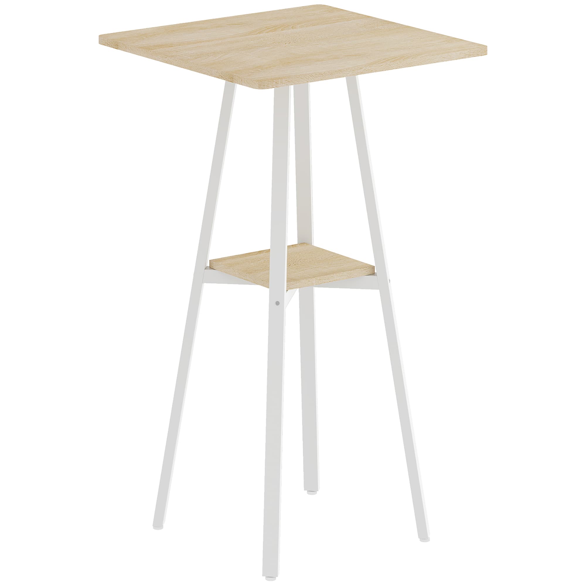 HOMCOM Table de bar carrée pour 2 personnes, table haute cuisine mange-debout avec étagère, 55 x 55 x 95 cm, naturel et blanc