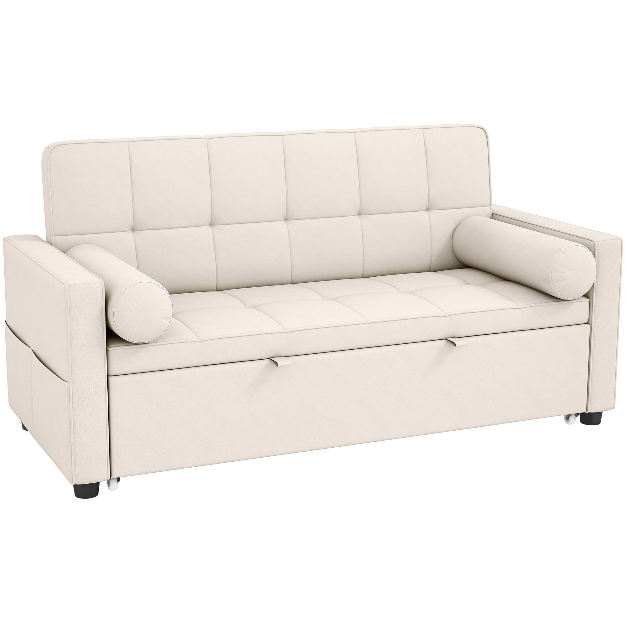 HOMCOM Canapé convertible 2 places 3 en 1 canapé-lit avec lit gigogne double dossier réglable 2 coussins 80,5x137,5x84cm beige