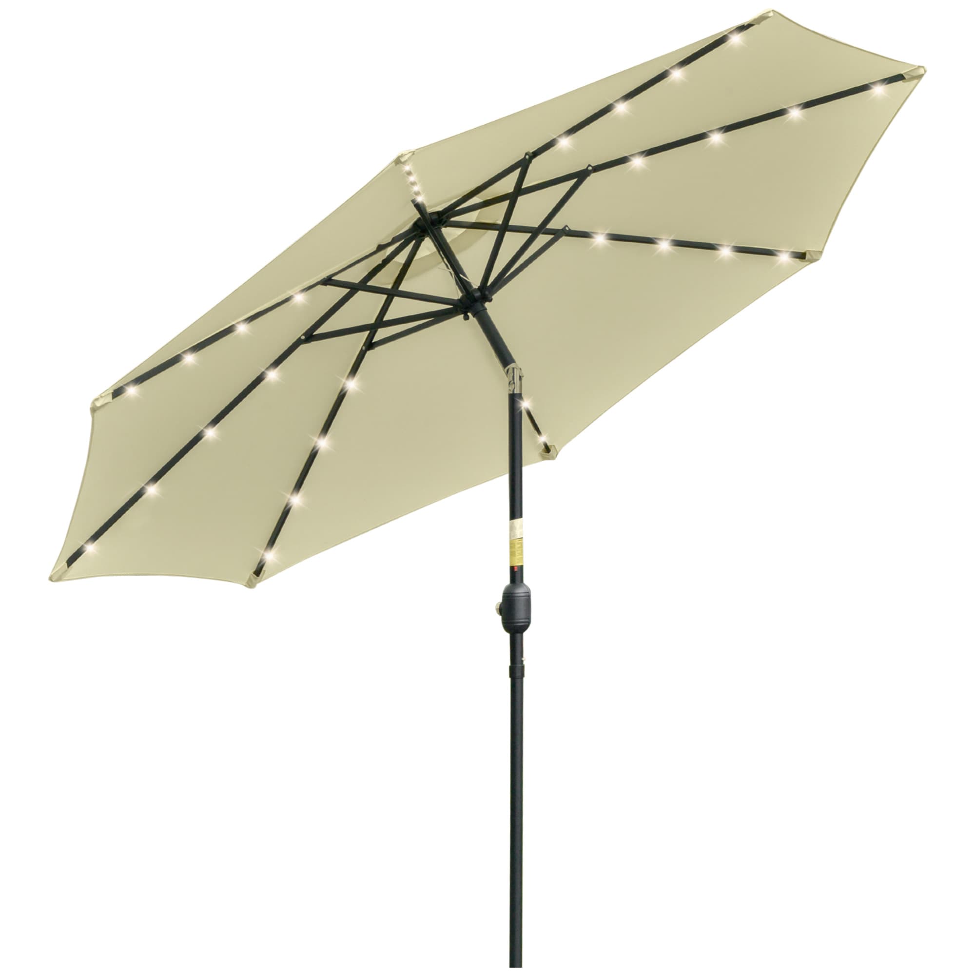 Outsunny Parasol de Jardin Extérieur Rond Ø 265 cm, Lumières LED Solaires, Manivelle Inclinable, Mât en Acier, 8 Baleines, Beige