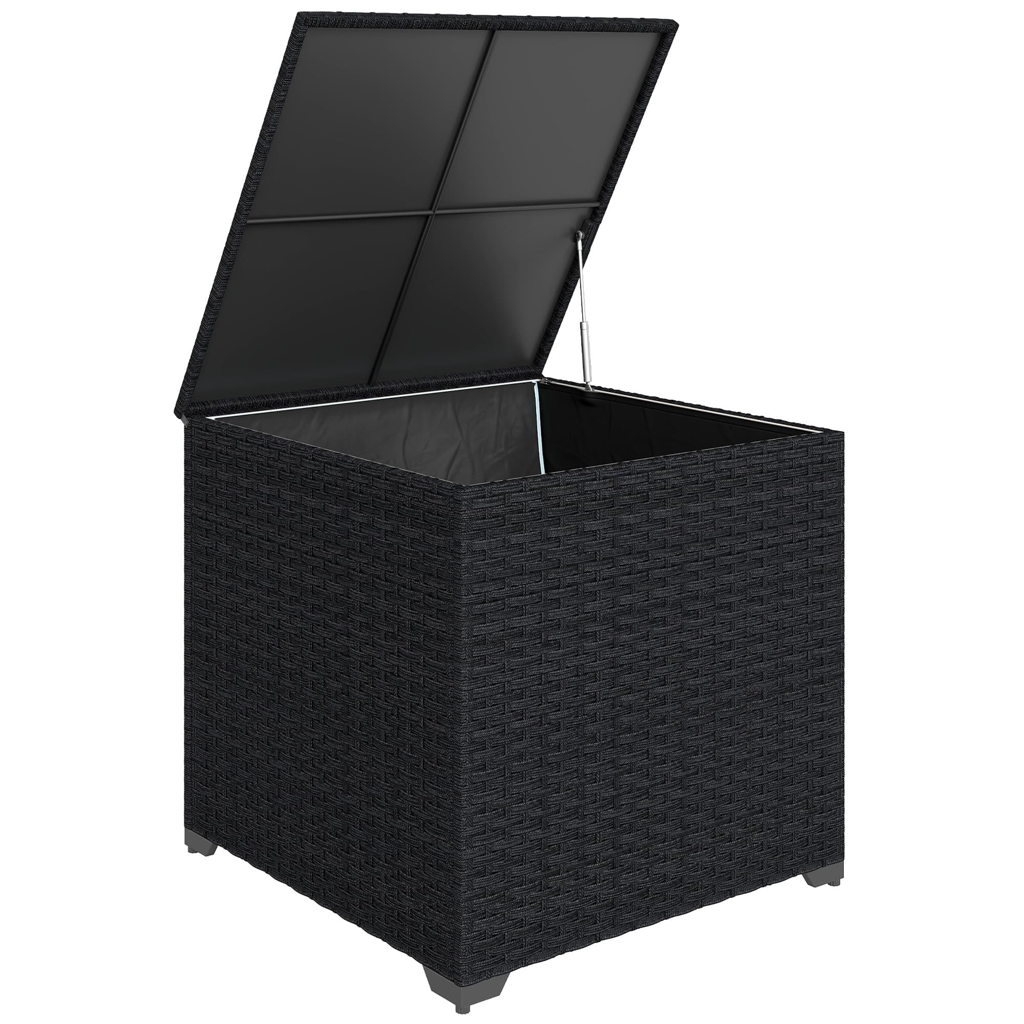 Outsunny Coffre de jardin en résine tressée coffre de rangement extérieur 253 L imperméable avec doublure zippé 72x72x70cm noir